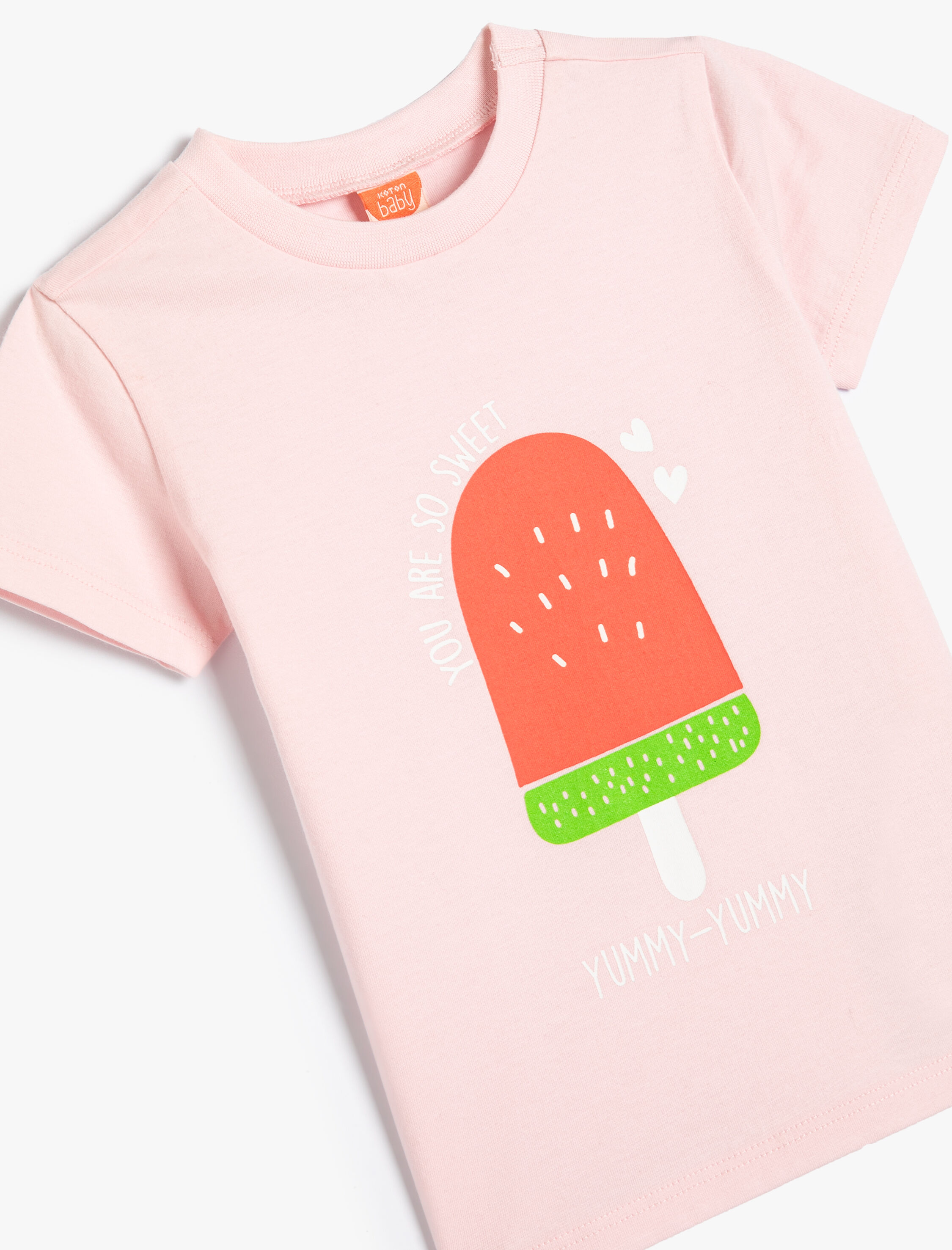  Kız Bebek Tişört Dondurma Baskılı Kısa Kollu Bisiklet Yaka