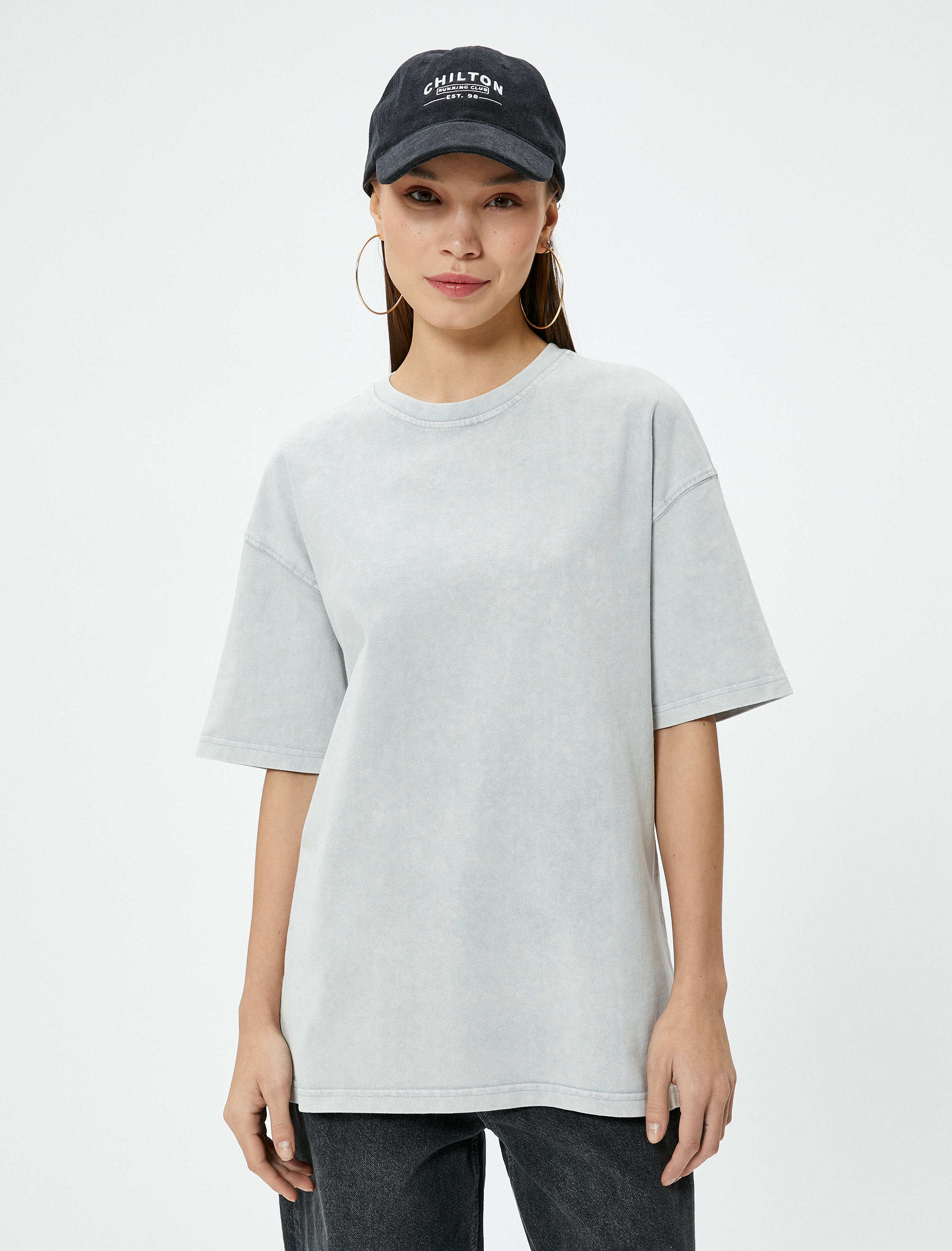   Basic Oversize Tişört Kısa Kollu Bisiklet Yaka Pamuklu