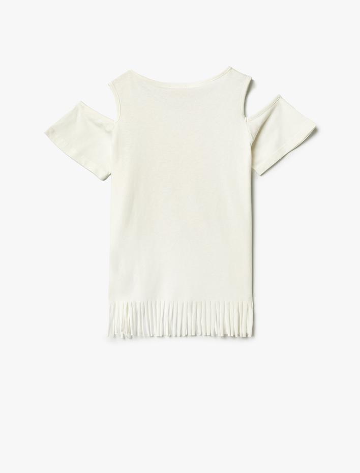 Kız Çocuk Tişört Anime Baskılı Püsküllü Kısa Kollu Pencere Detaylı Pamuklu