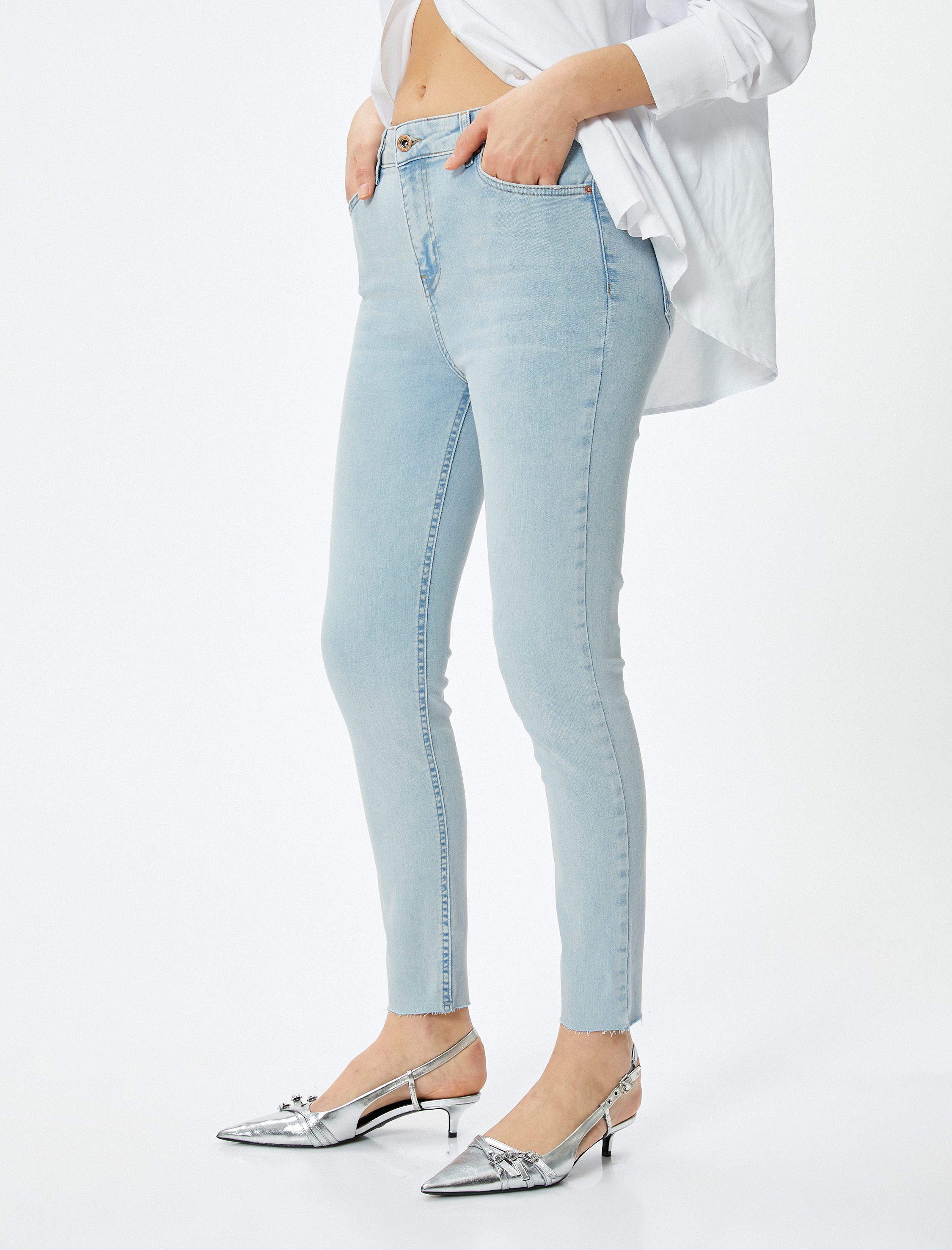   Dar Kesim Yüksek Bel Kot Pantolon Esnek Cepli Pamuklu - Carmen Skinny Jeans