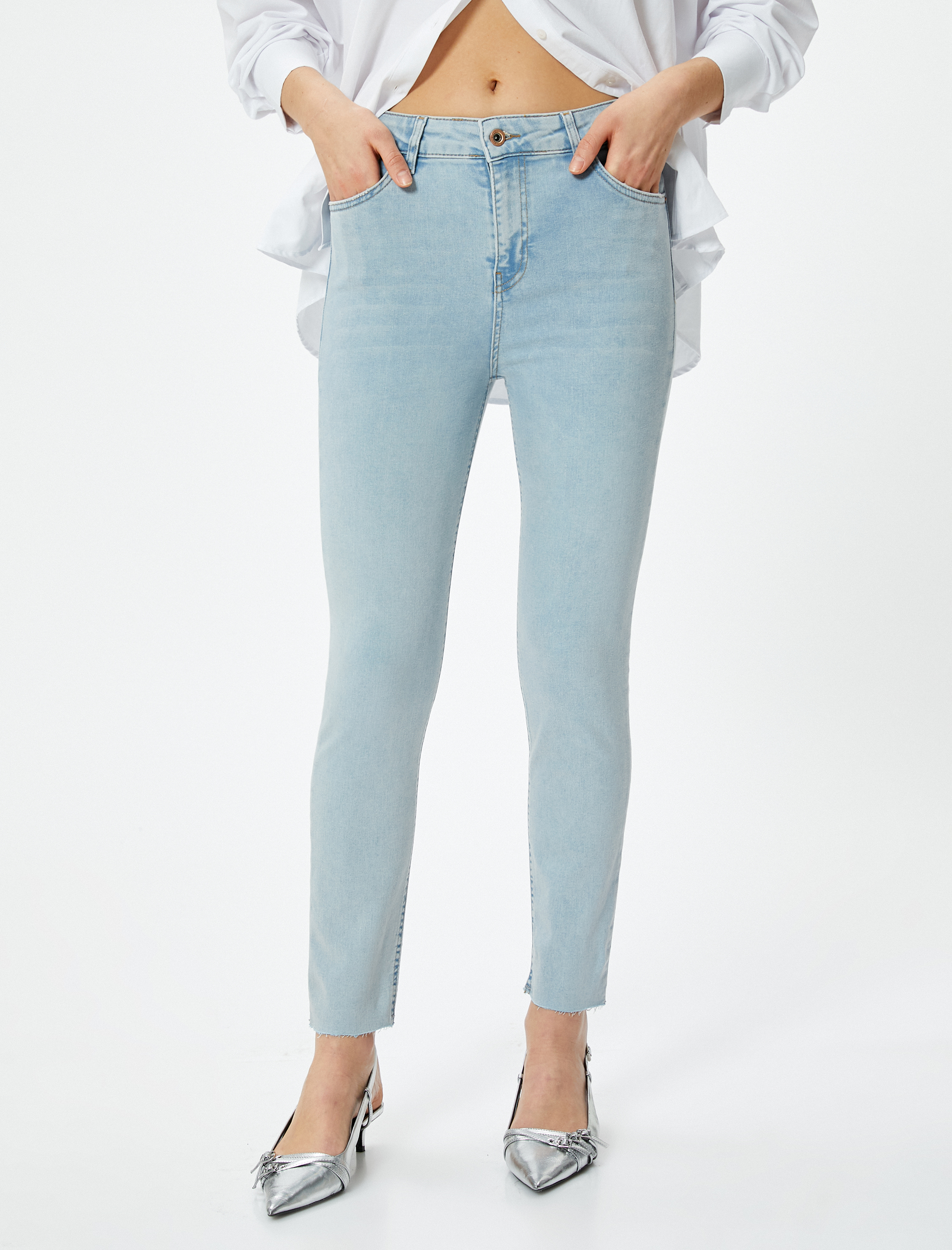   Dar Kesim Yüksek Bel Kot Pantolon Esnek Cepli Pamuklu - Carmen Skinny Jeans