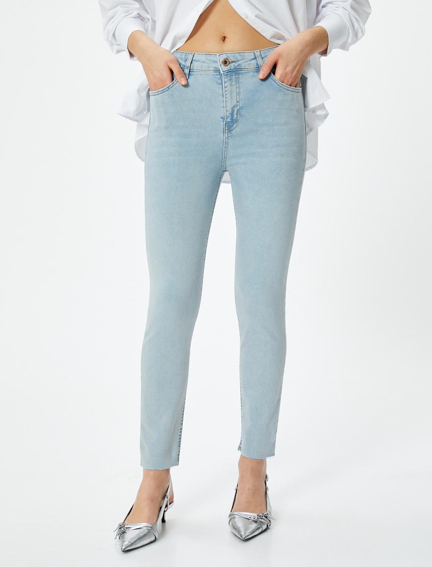   Dar Kesim Yüksek Bel Kot Pantolon Esnek Cepli Pamuklu - Carmen Skinny Jeans