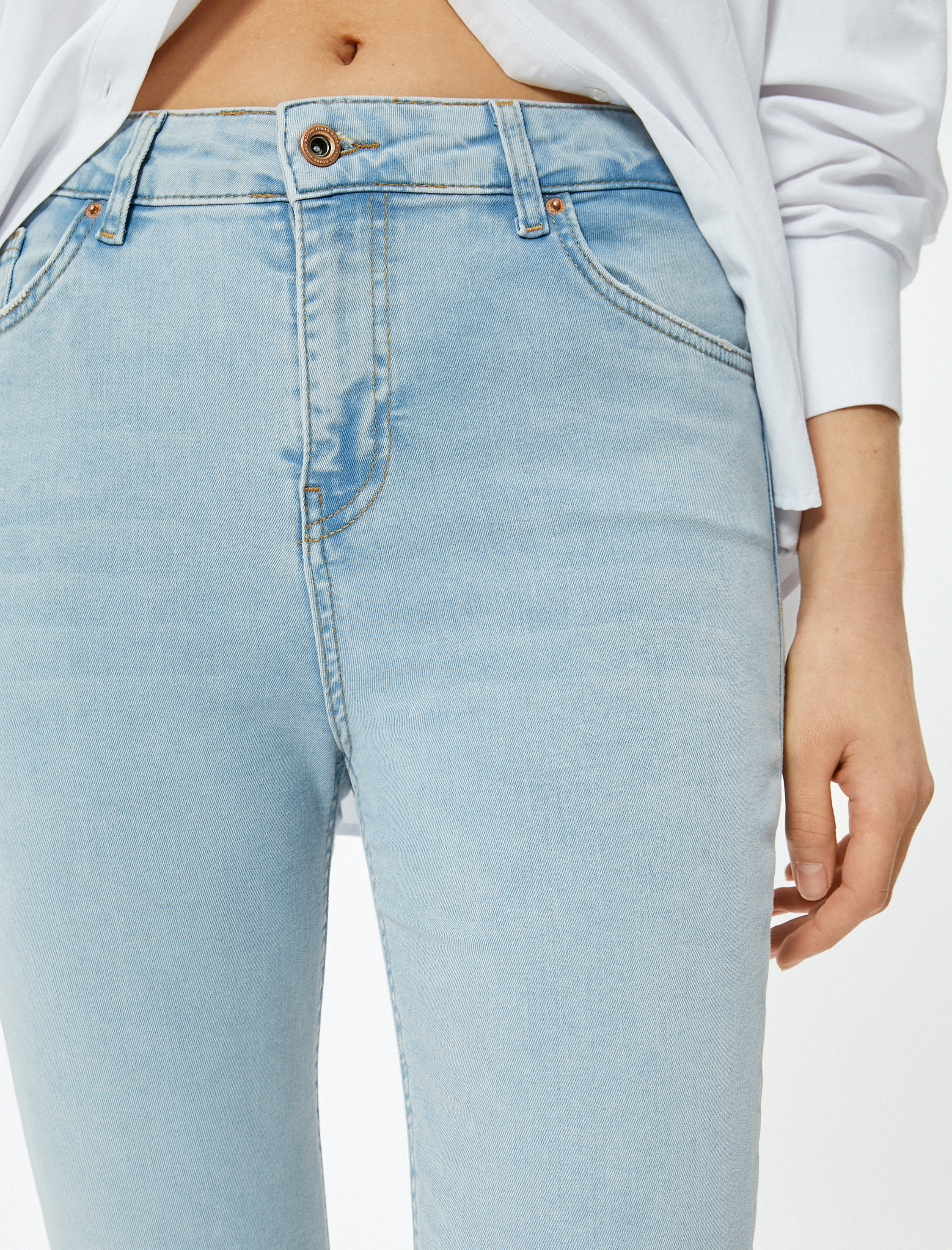   Dar Kesim Yüksek Bel Kot Pantolon Esnek Cepli Pamuklu - Carmen Skinny Jeans