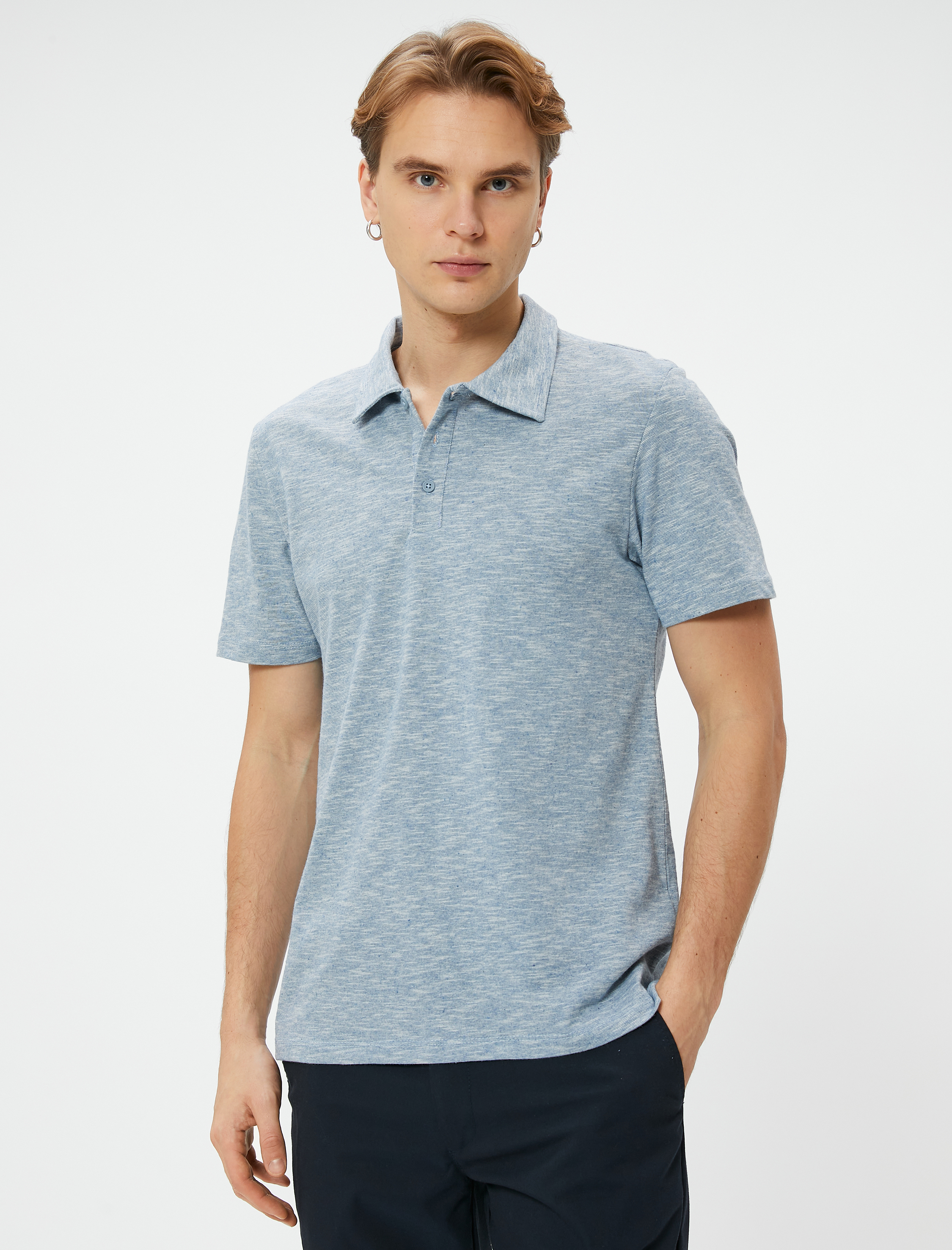   Polo Yaka Tişört Düğme Detaylı Kısa Kollu Kırçıllı