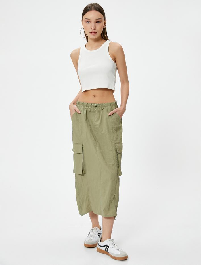  Kargo Midi Etek Paraşüt Kumaş Beli lastikli Stoper Detaylı