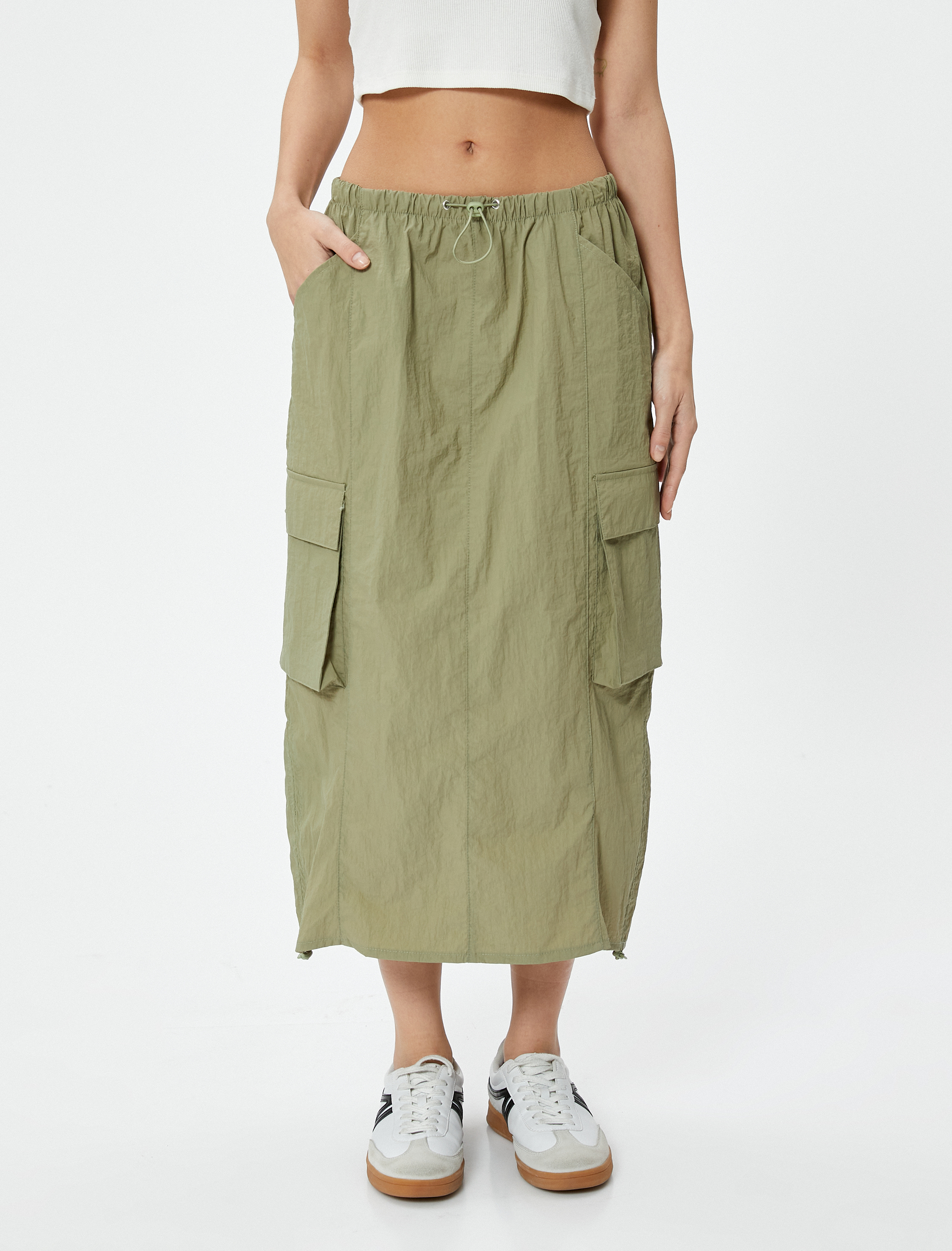   Kargo Midi Etek Paraşüt Kumaş Beli lastikli Stoper Detaylı
