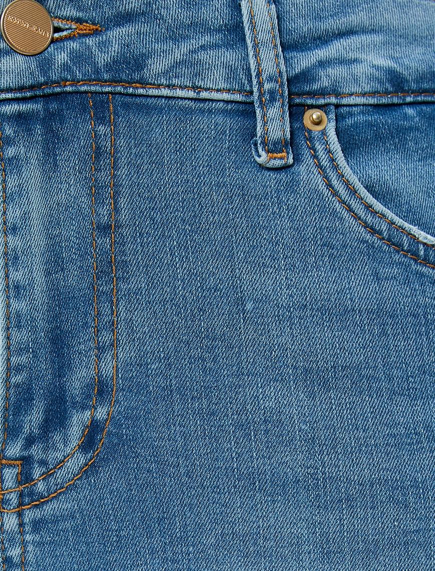   Dar Kesim Yüksek Bel Kot Pantolon Yıpratmalı Esnek Cepli Pamuklu - Carmen Skinny Jeans