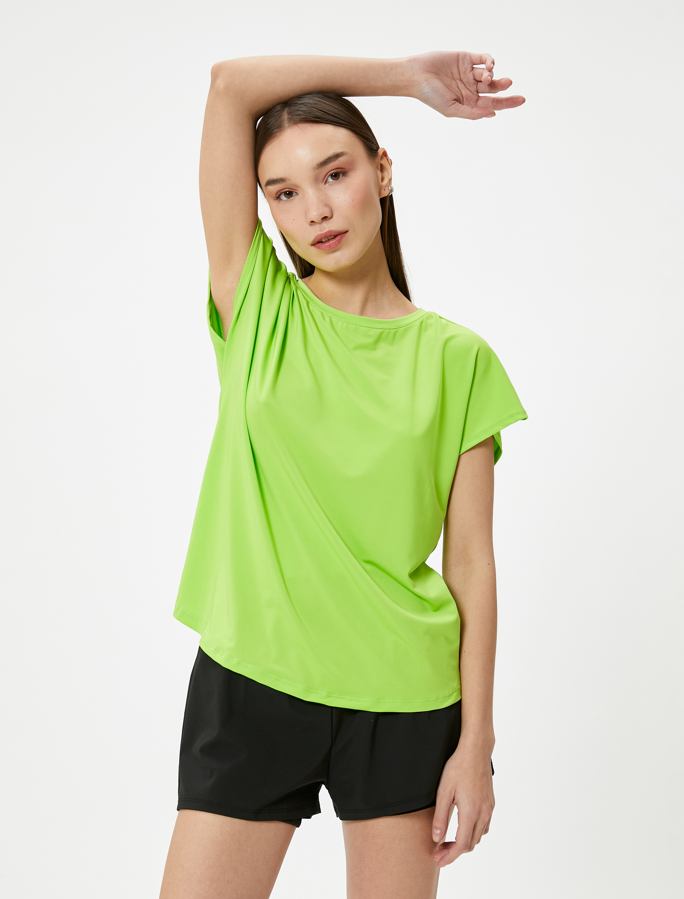 Basic Spor Tişört Rahat Kalıp Kısa Kollu Bisiklet Yaka