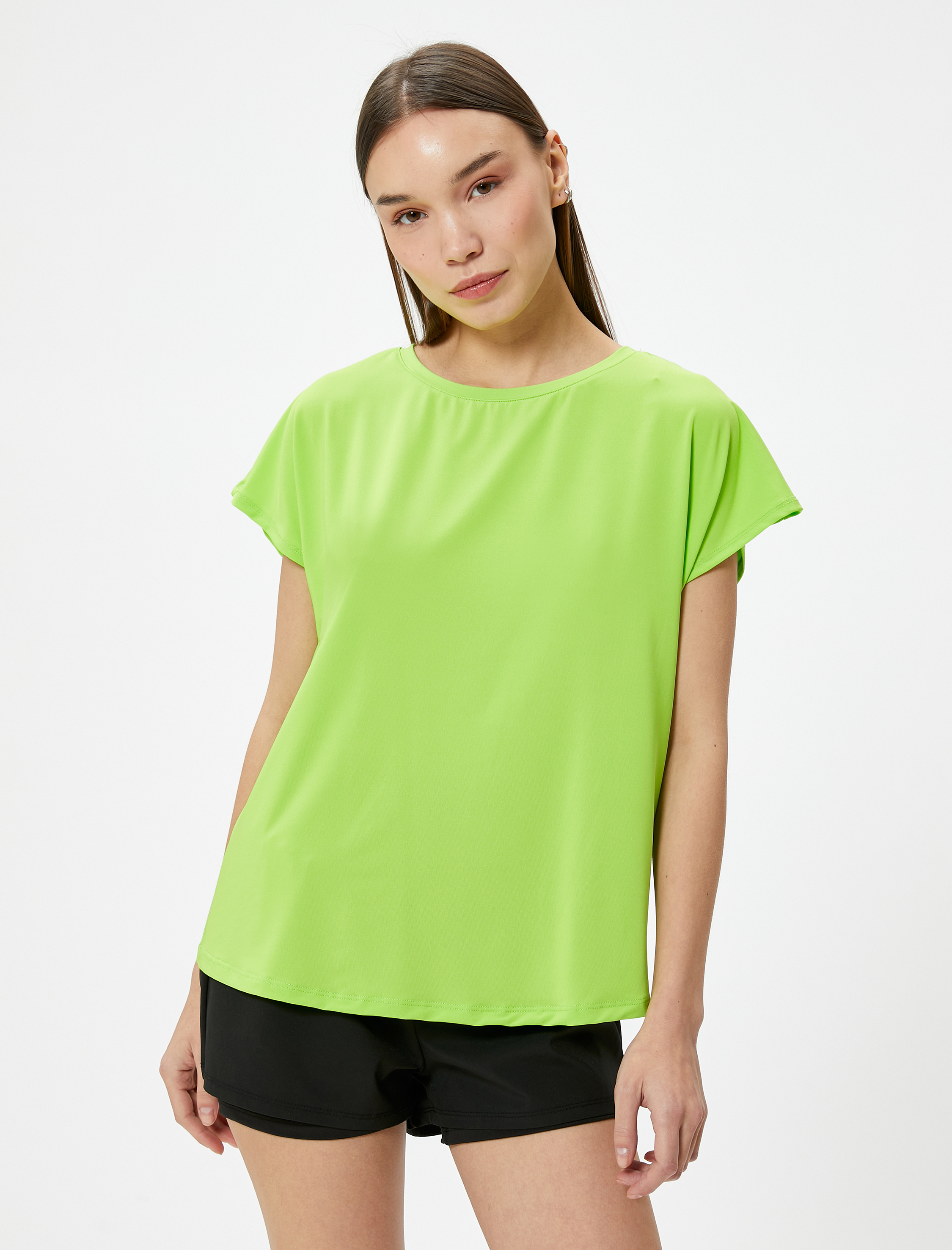 Basic Spor Tişört Rahat Kalıp Kısa Kollu Bisiklet Yaka