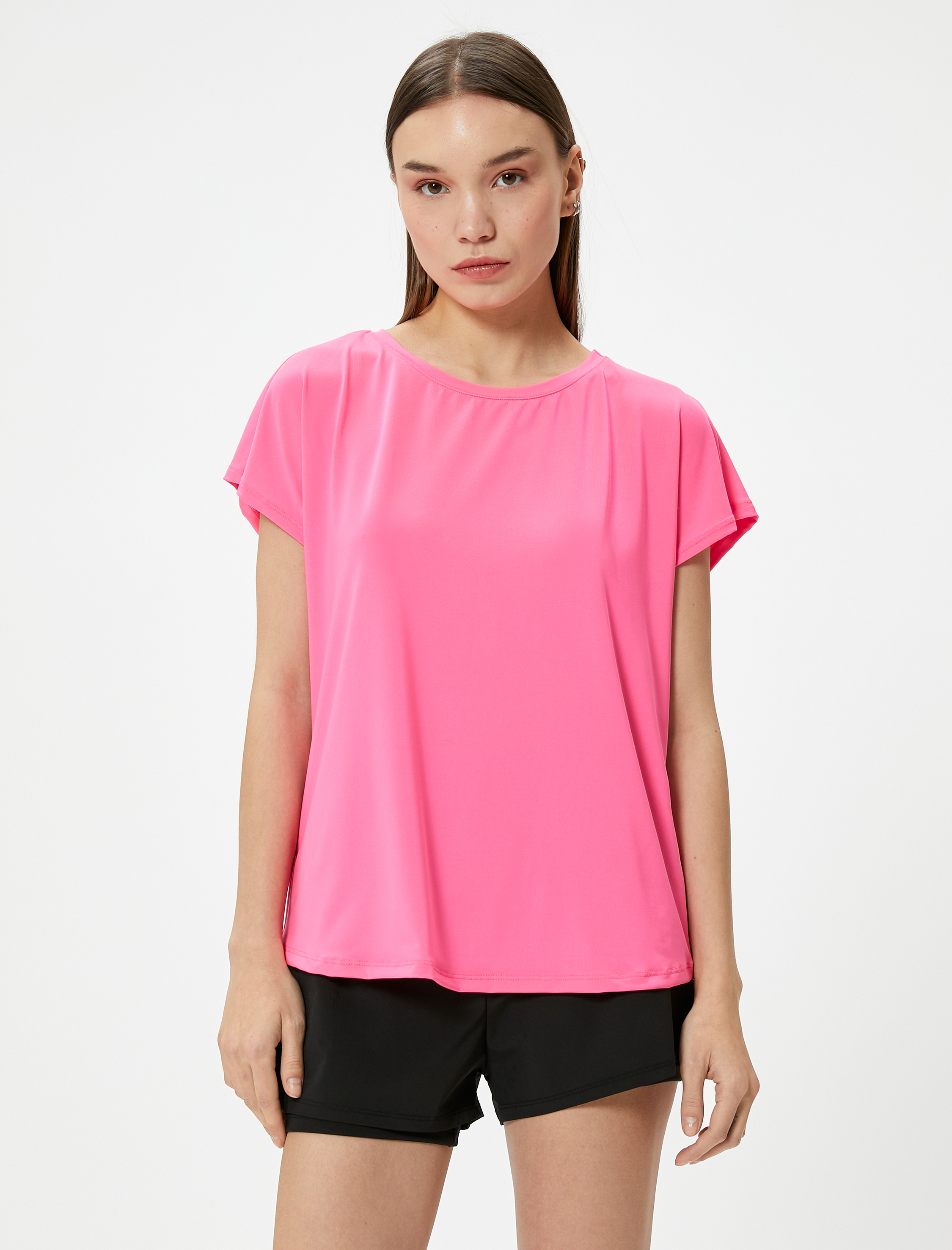   Basic Spor Tişört Rahat Kalıp Kısa Kollu Bisiklet Yaka