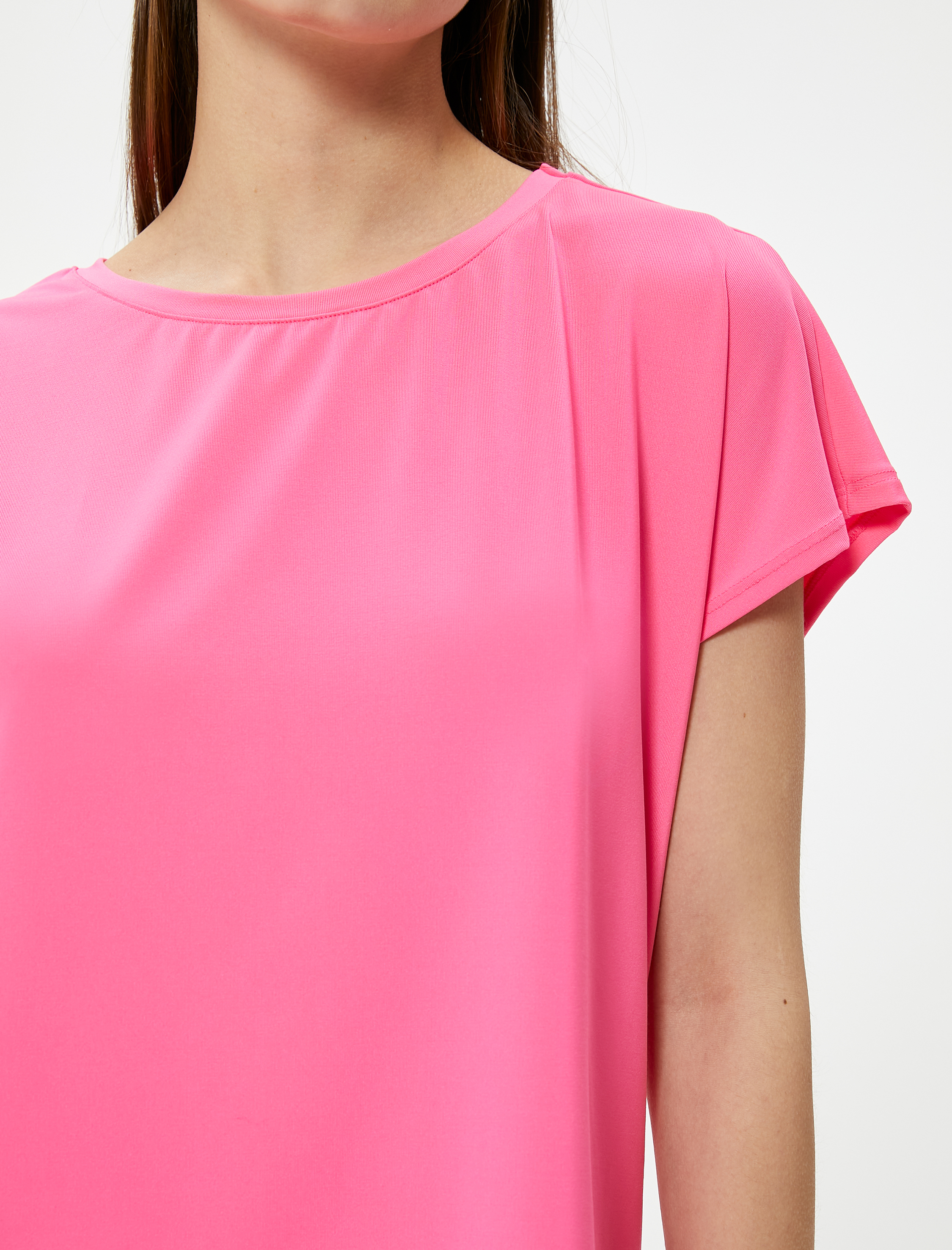   Basic Spor Tişört Rahat Kalıp Kısa Kollu Bisiklet Yaka