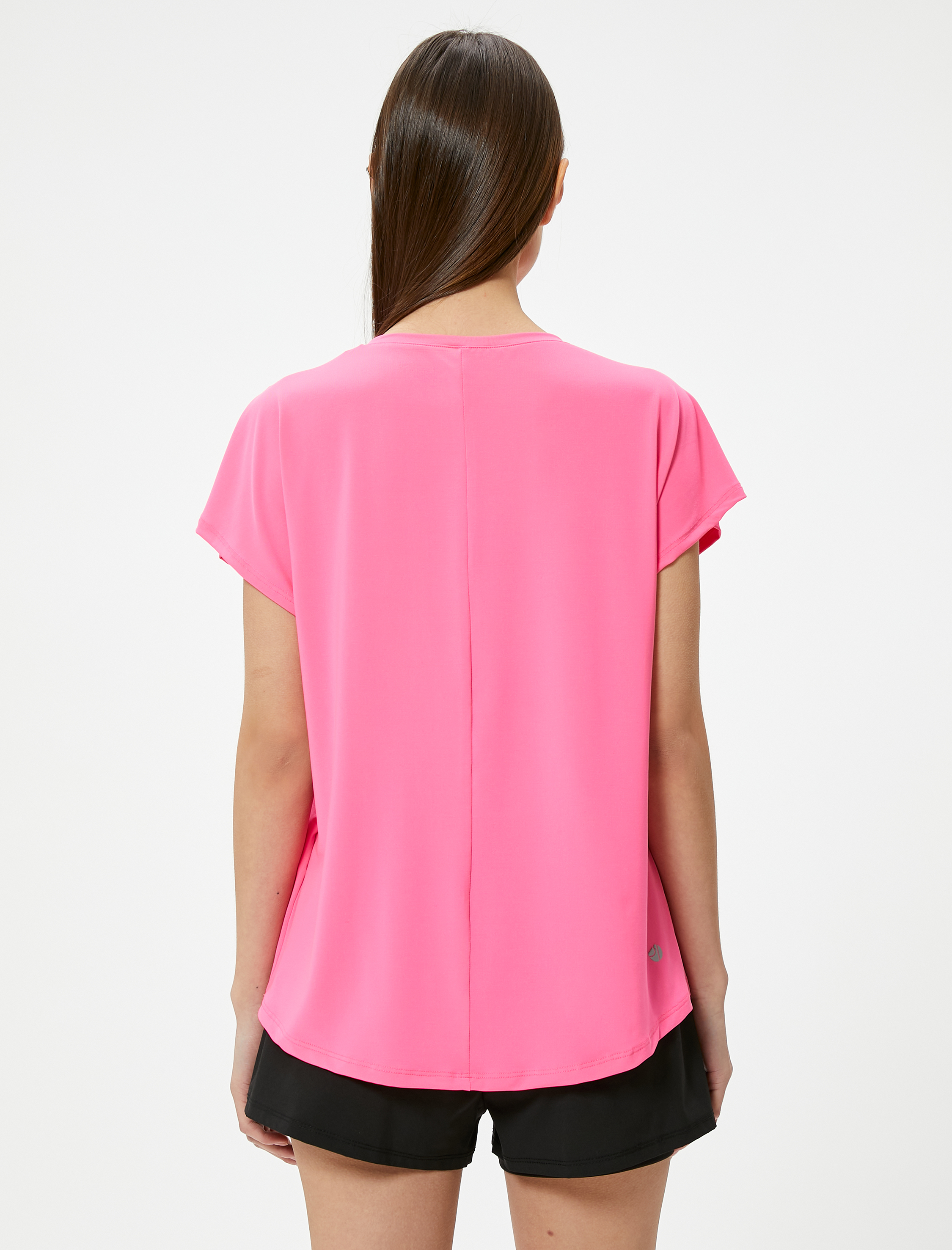   Basic Spor Tişört Rahat Kalıp Kısa Kollu Bisiklet Yaka