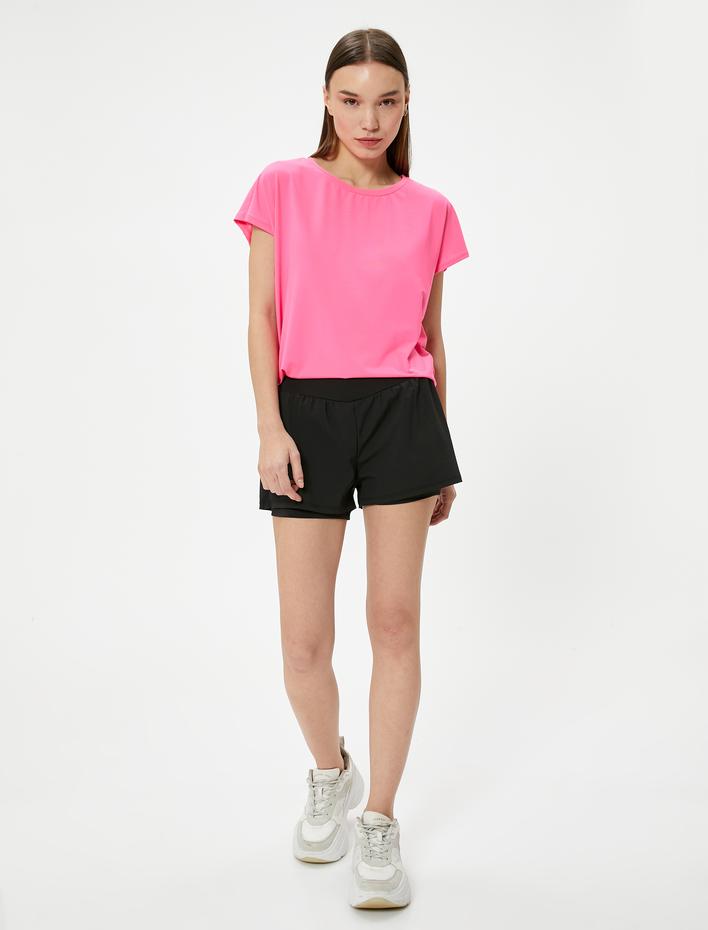  Basic Spor Tişört Rahat Kalıp Kısa Kollu Bisiklet Yaka