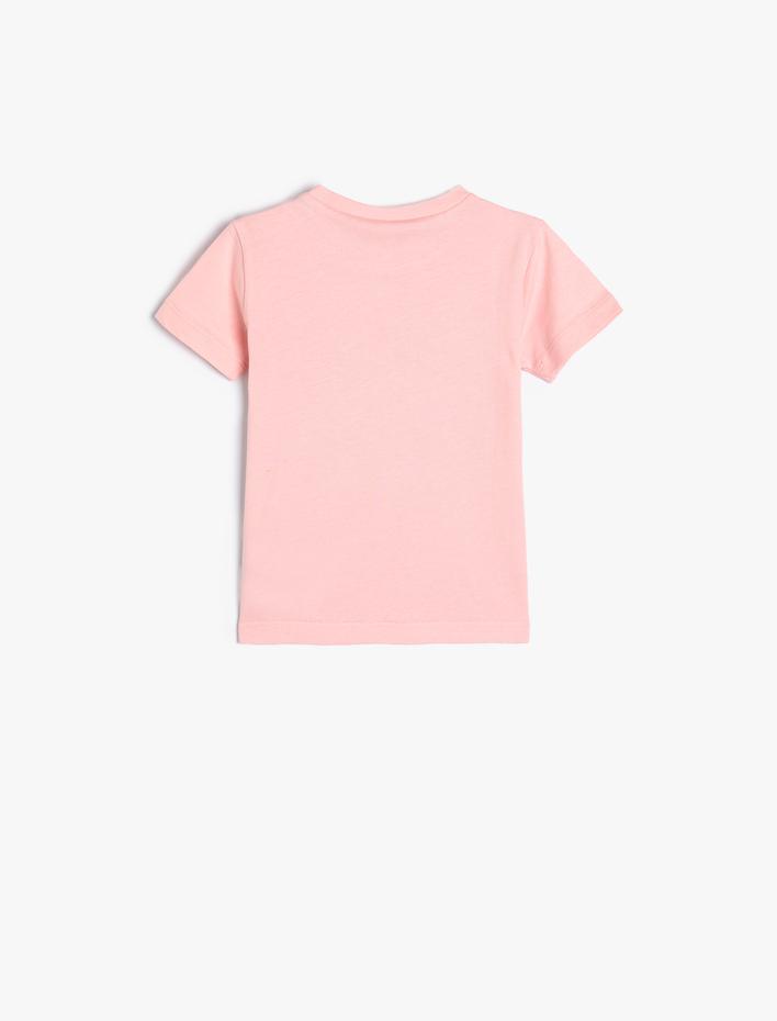 Kız Bebek Tişört Çiçek Baskılı Kısa Kollu Bisiklet Yaka Pamuklu