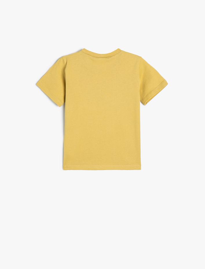 Erkek Bebek Tişört Dinozor Baskılı Kısa Kollu Bisiklet Yaka Pamuklu