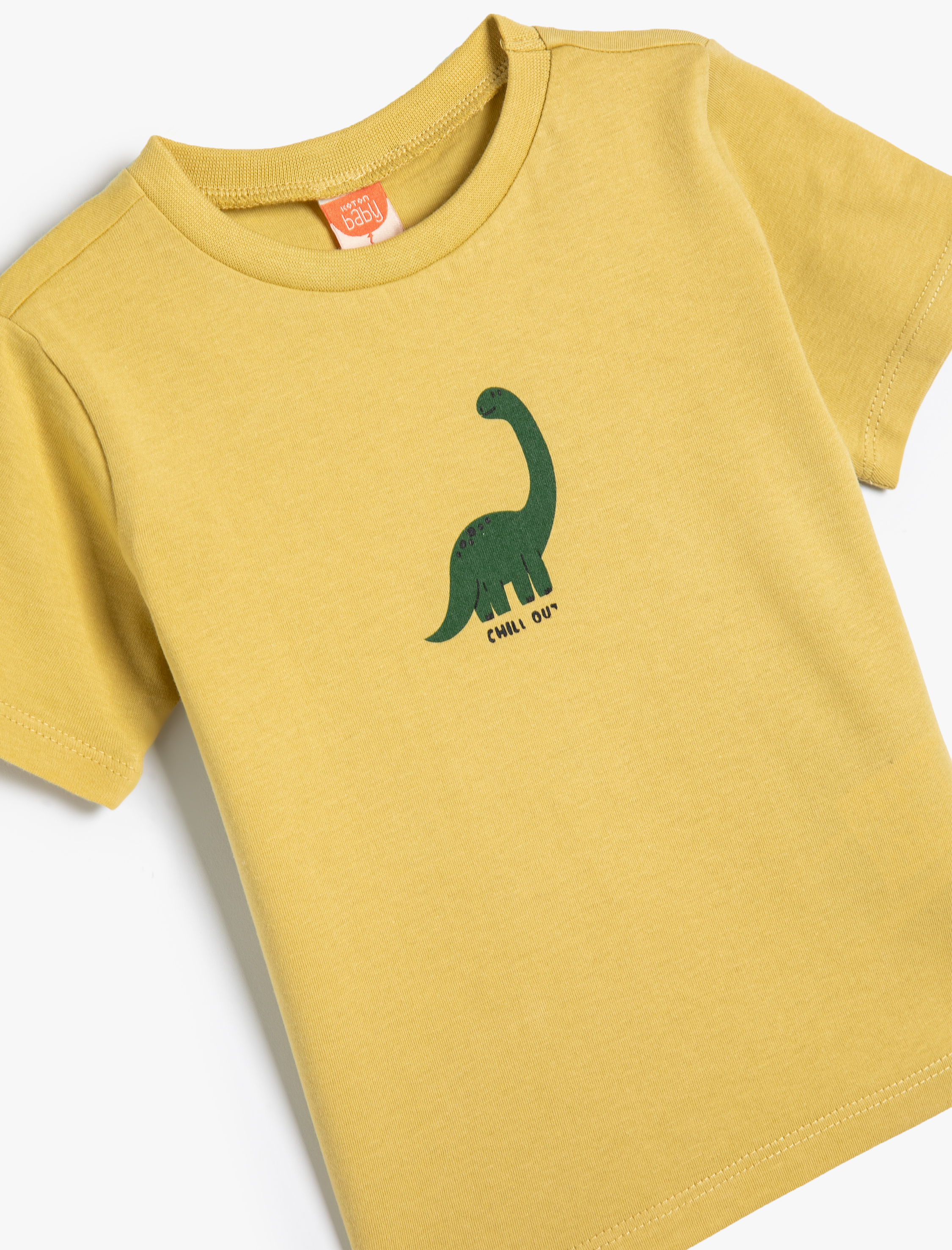 Erkek Bebek Tişört Dinozor Baskılı Kısa Kollu Bisiklet Yaka Pamuklu
