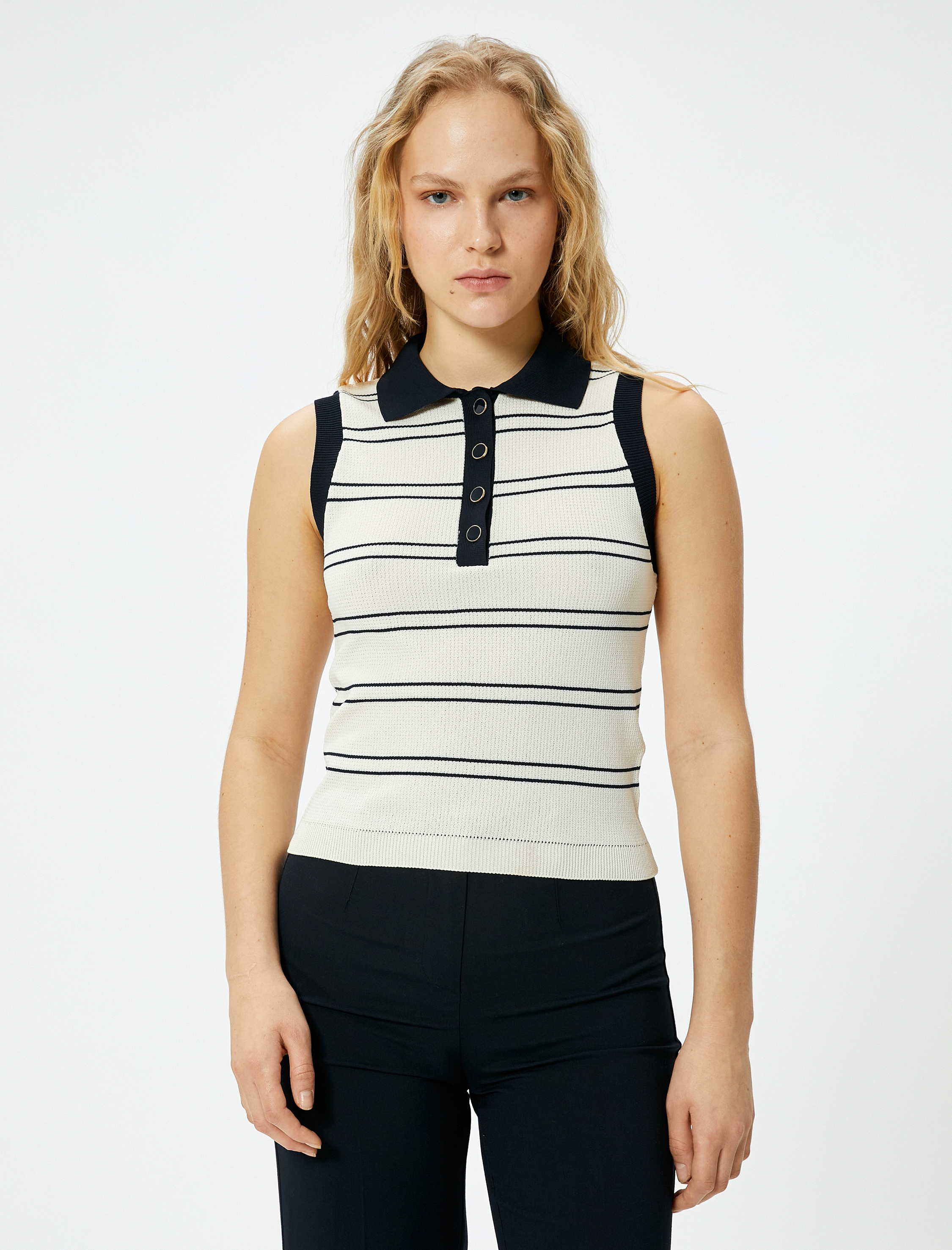   Polo Yaka Üst Triko Düğmeli Fitilli