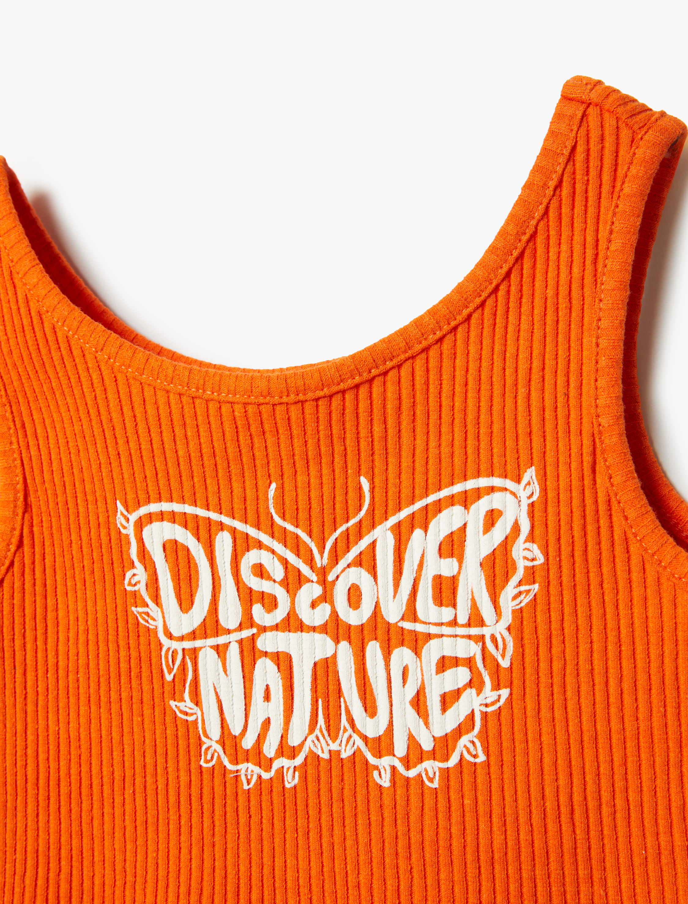 Kız Çocuk Atlet Slogan Baskılı Yuvarlak Yaka Askılı Ribanalı