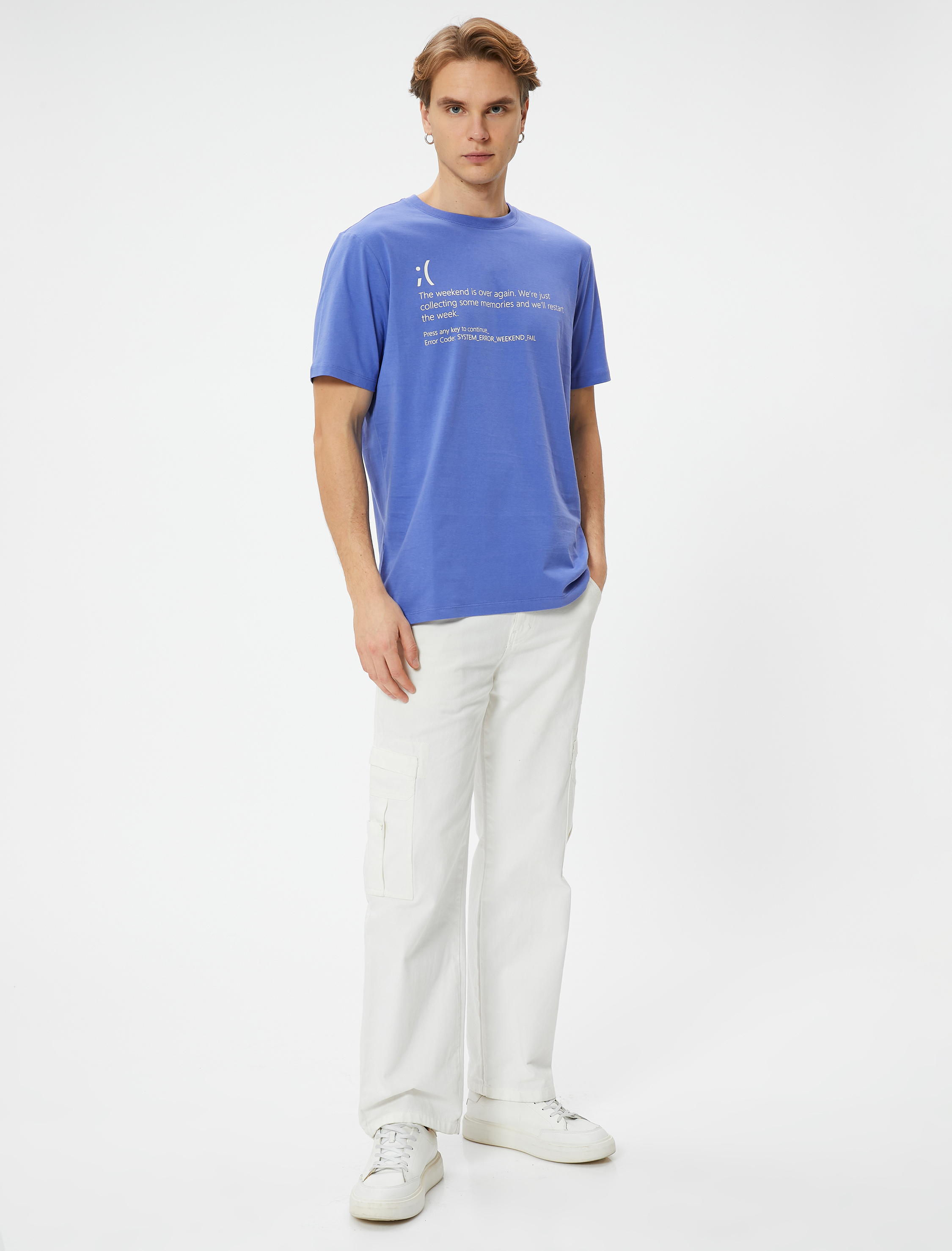   Slogan Baskılı Tişört Bisiklet Yaka Kısa Kollu Pamuklu