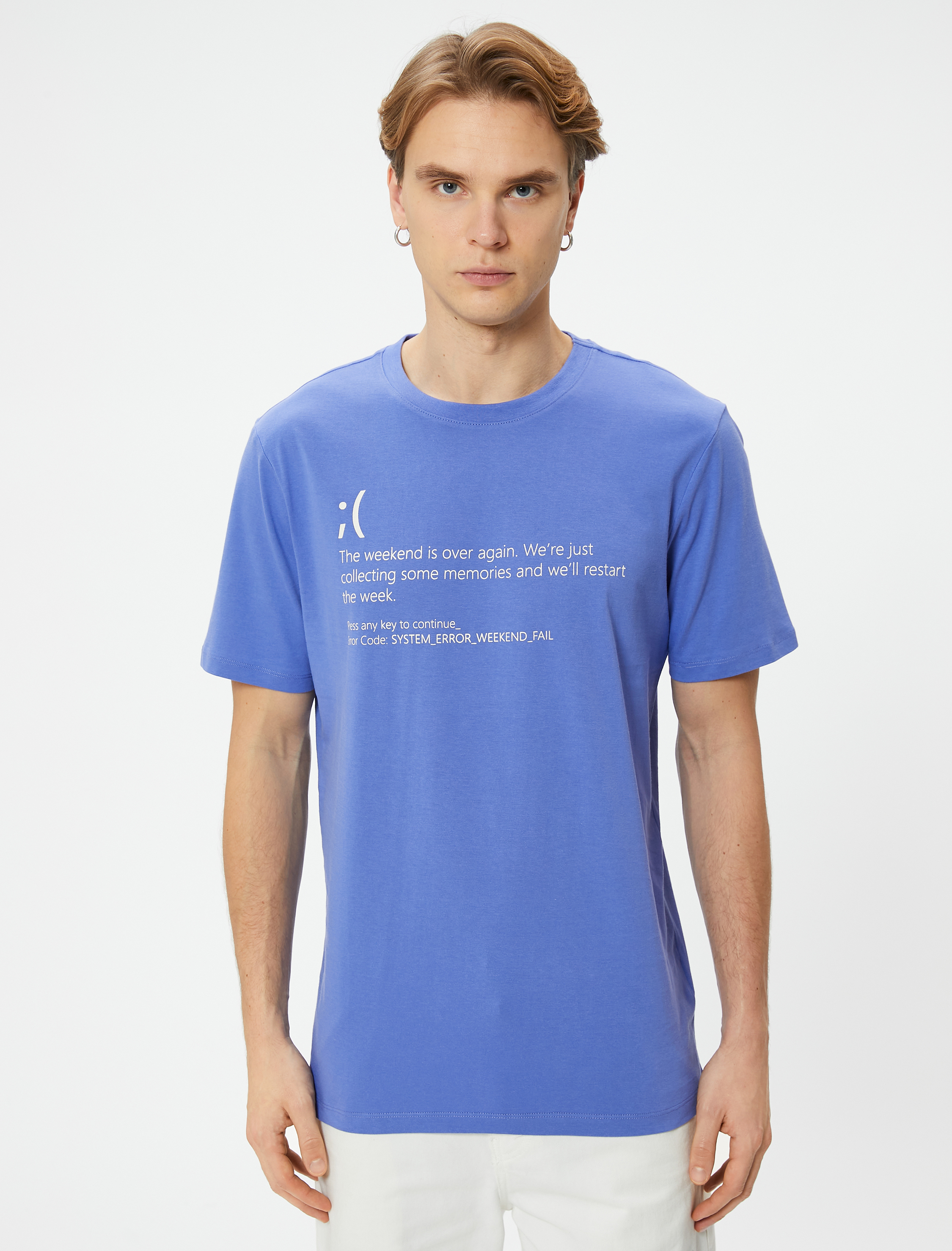   Slogan Baskılı Tişört Bisiklet Yaka Kısa Kollu Pamuklu