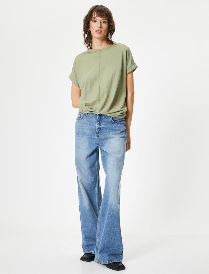  Rahat Kesim Tişört Önden Dikişli Kısa Kollu Bisiklet Yaka