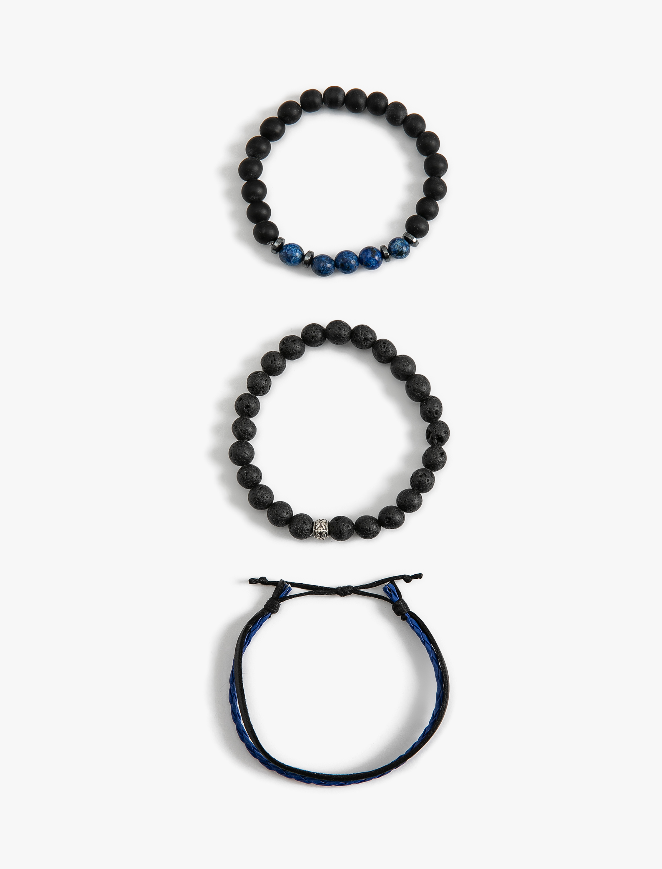  Erkek 3'lü Bileklik Seti Deri Görünümlü Boncuklu