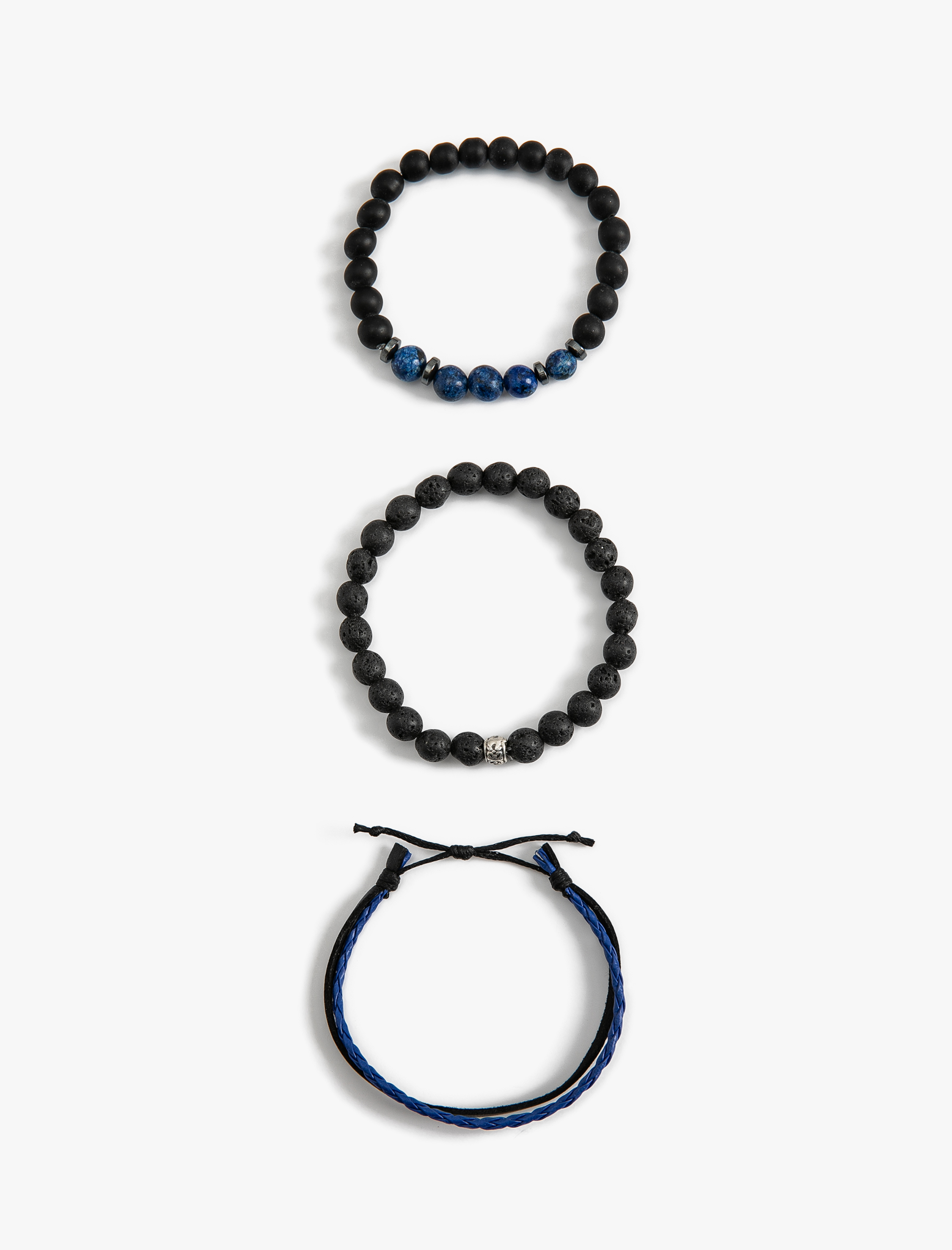  Erkek 3'lü Bileklik Seti Deri Görünümlü Boncuklu