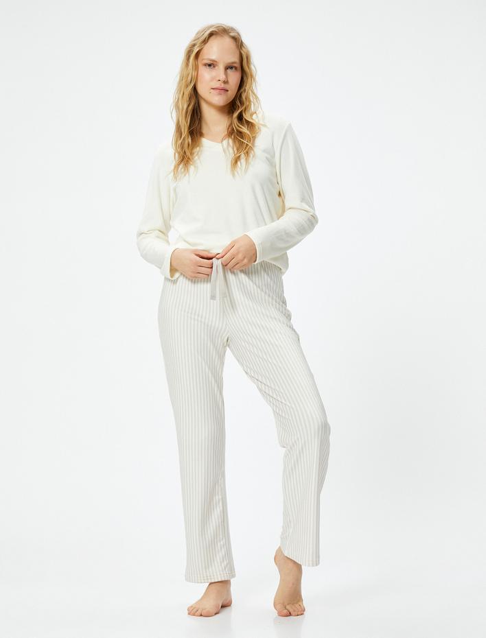  Pijama Altı Düz Paça Beli Bağcıklı