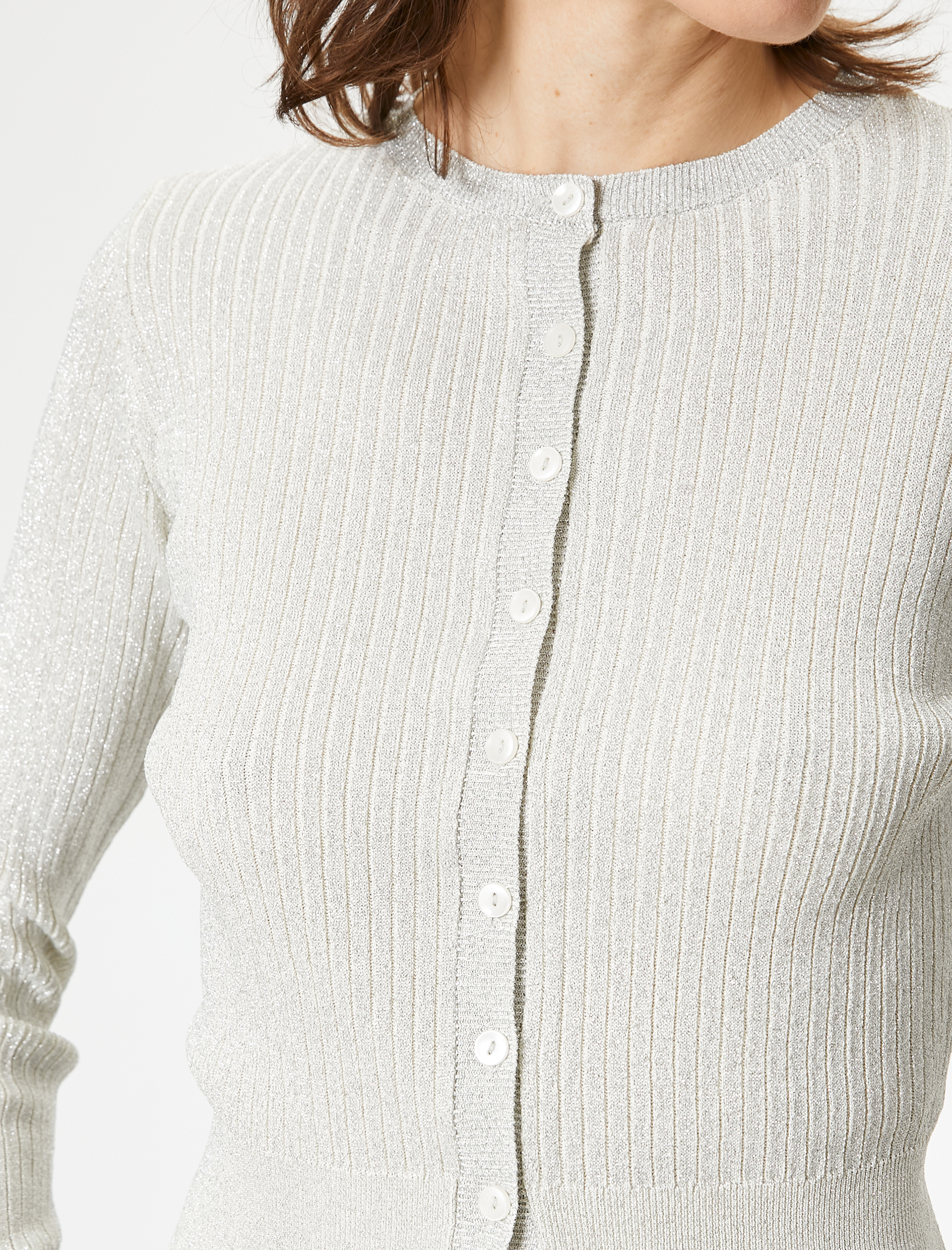   Triko Hırka Bisiklet Yaka Düğmeli Metalik Simli Fitilli