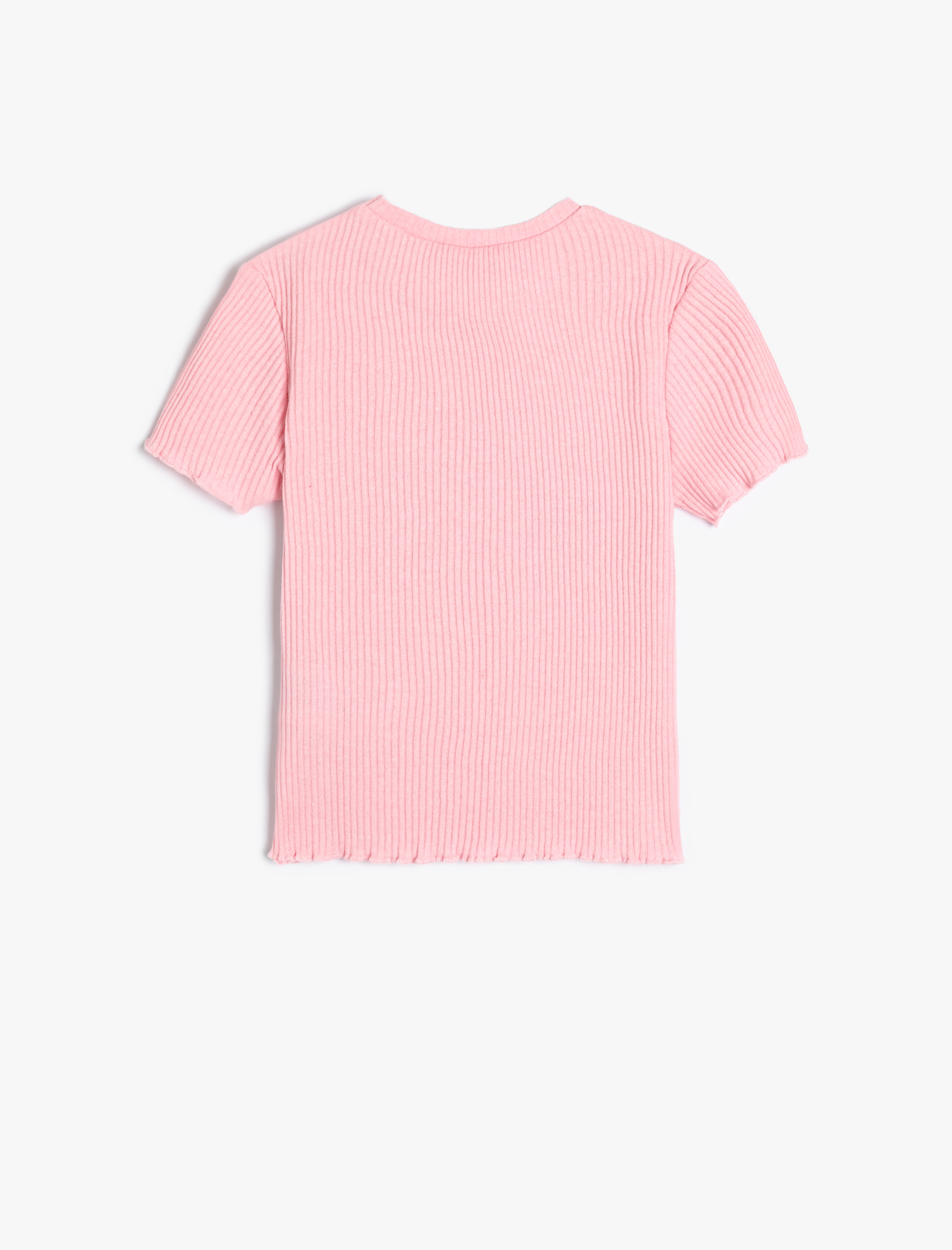  Kız Çocuk Tişört Kısa Kollu Bisiklet Yaka Ribanalı Kalp Baskılı