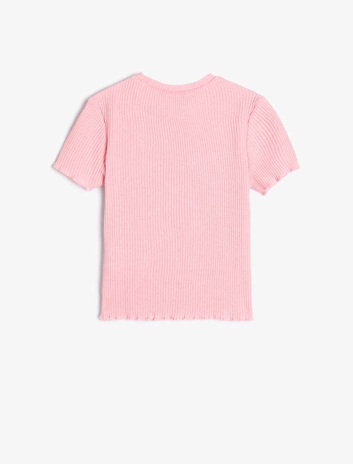 Kız Çocuk Tişört Kısa Kollu Bisiklet Yaka Ribanalı Kalp Baskılı