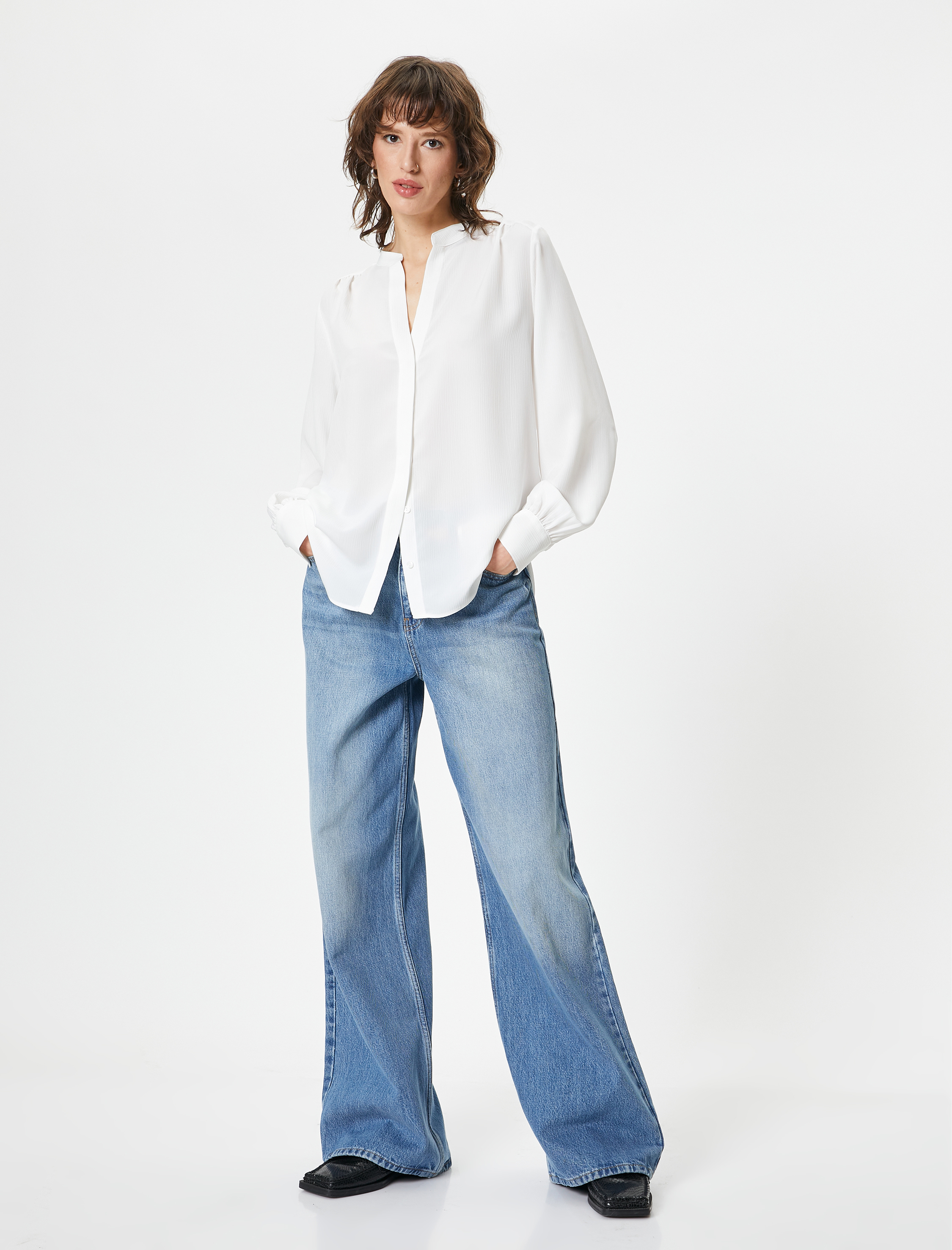   Balon Kollu Gömlek Hakim Yaka Düğmeli