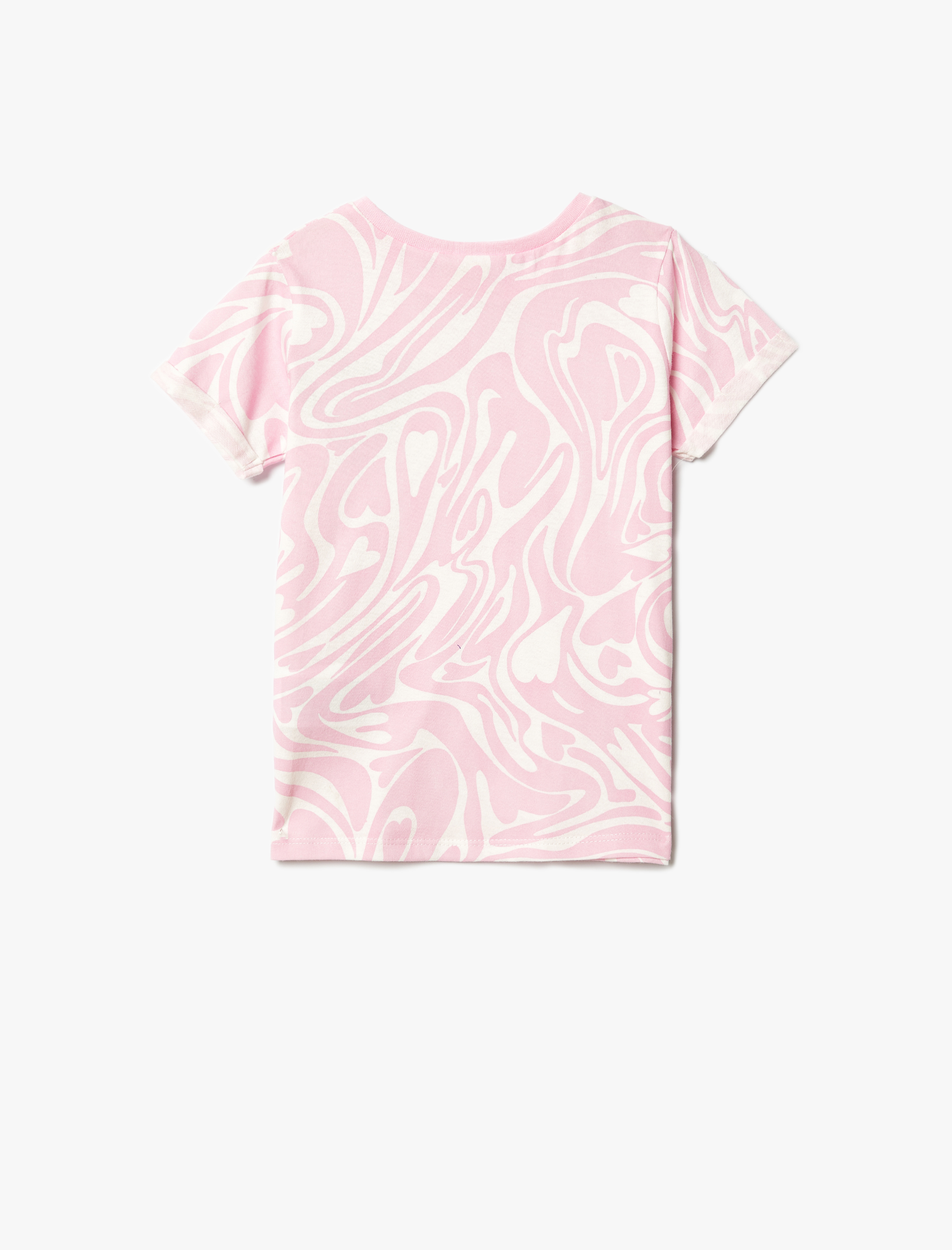  Kız Çocuk Tişört Baskılı Simli Kısa Kollu Bisiklet Yaka Pamuklu