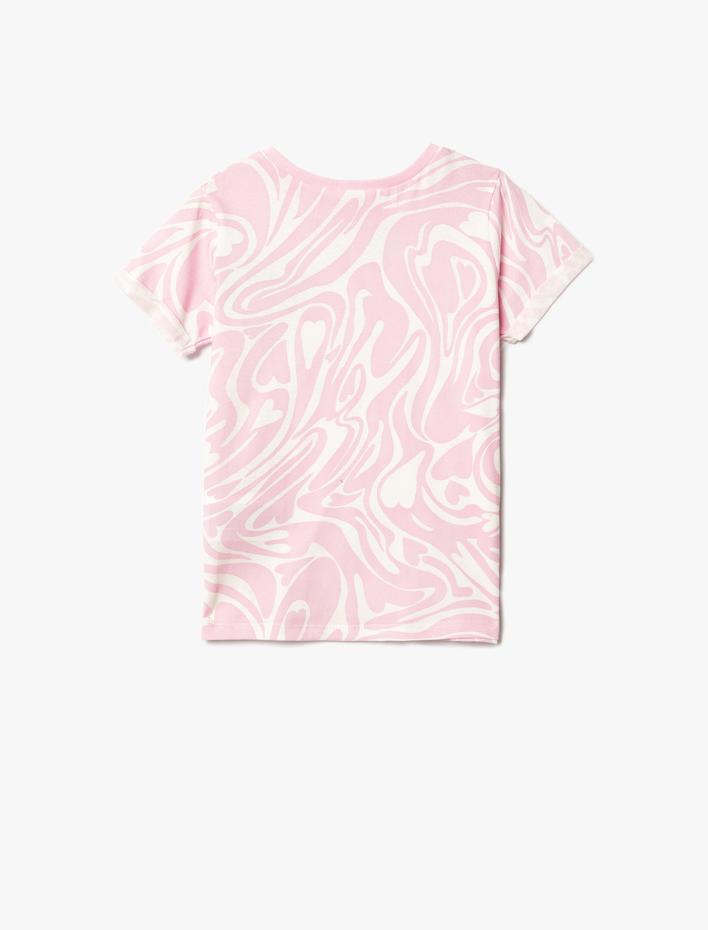 Kız Çocuk Tişört Baskılı Simli Kısa Kollu Bisiklet Yaka Pamuklu