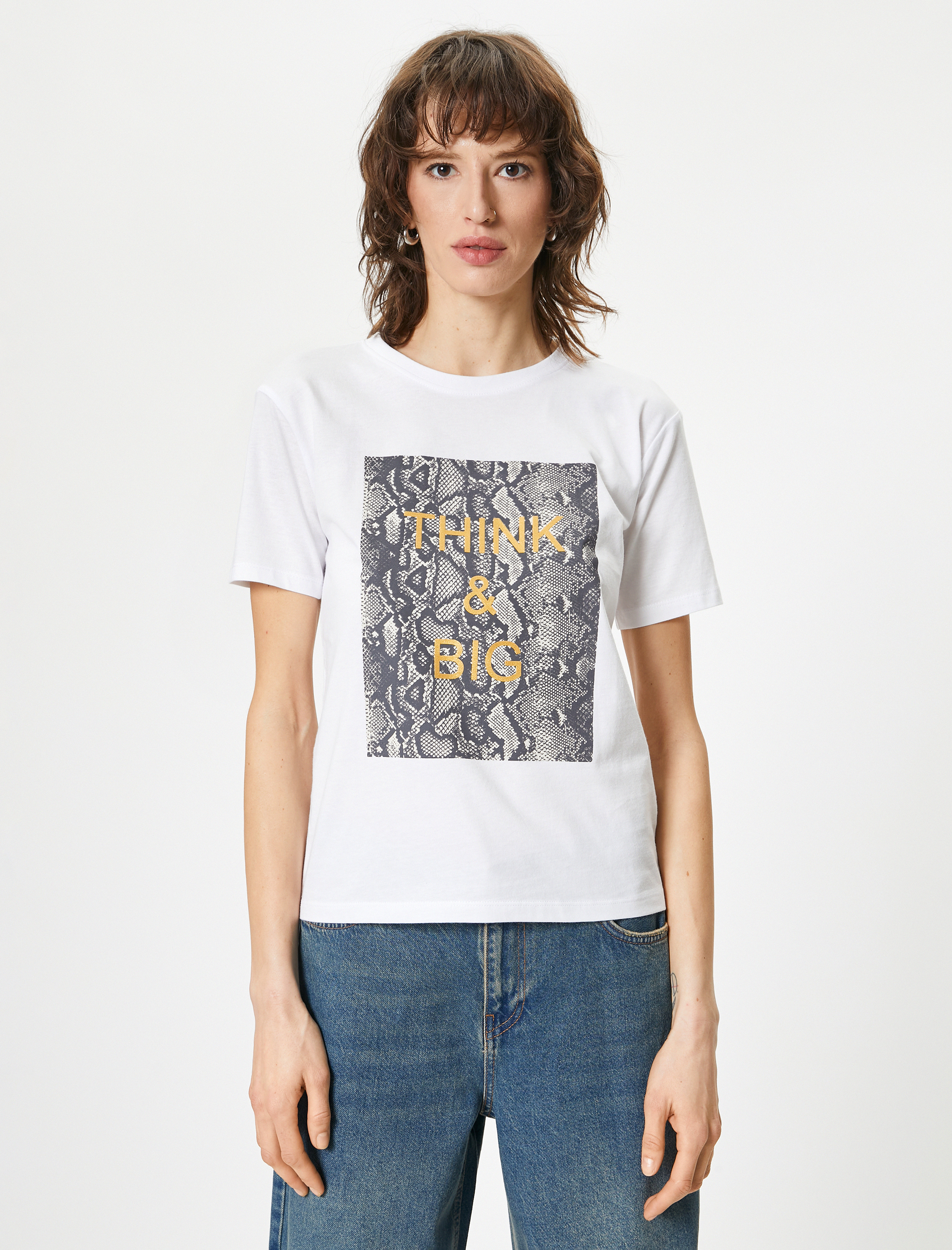   Leopar Baskılı Tişört Kısa Kollu Bisiklet Yaka Pamuklu