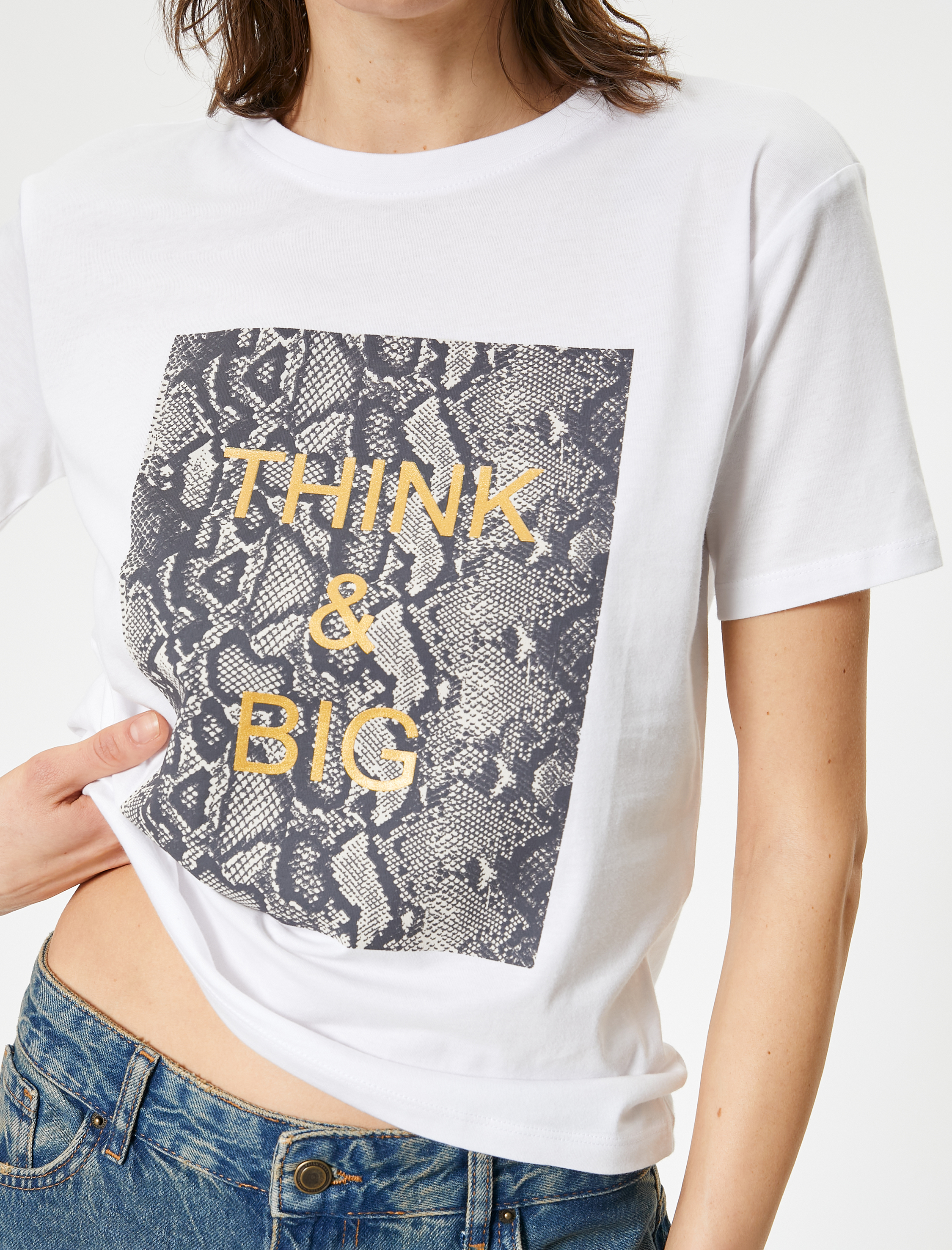   Leopar Baskılı Tişört Kısa Kollu Bisiklet Yaka Pamuklu