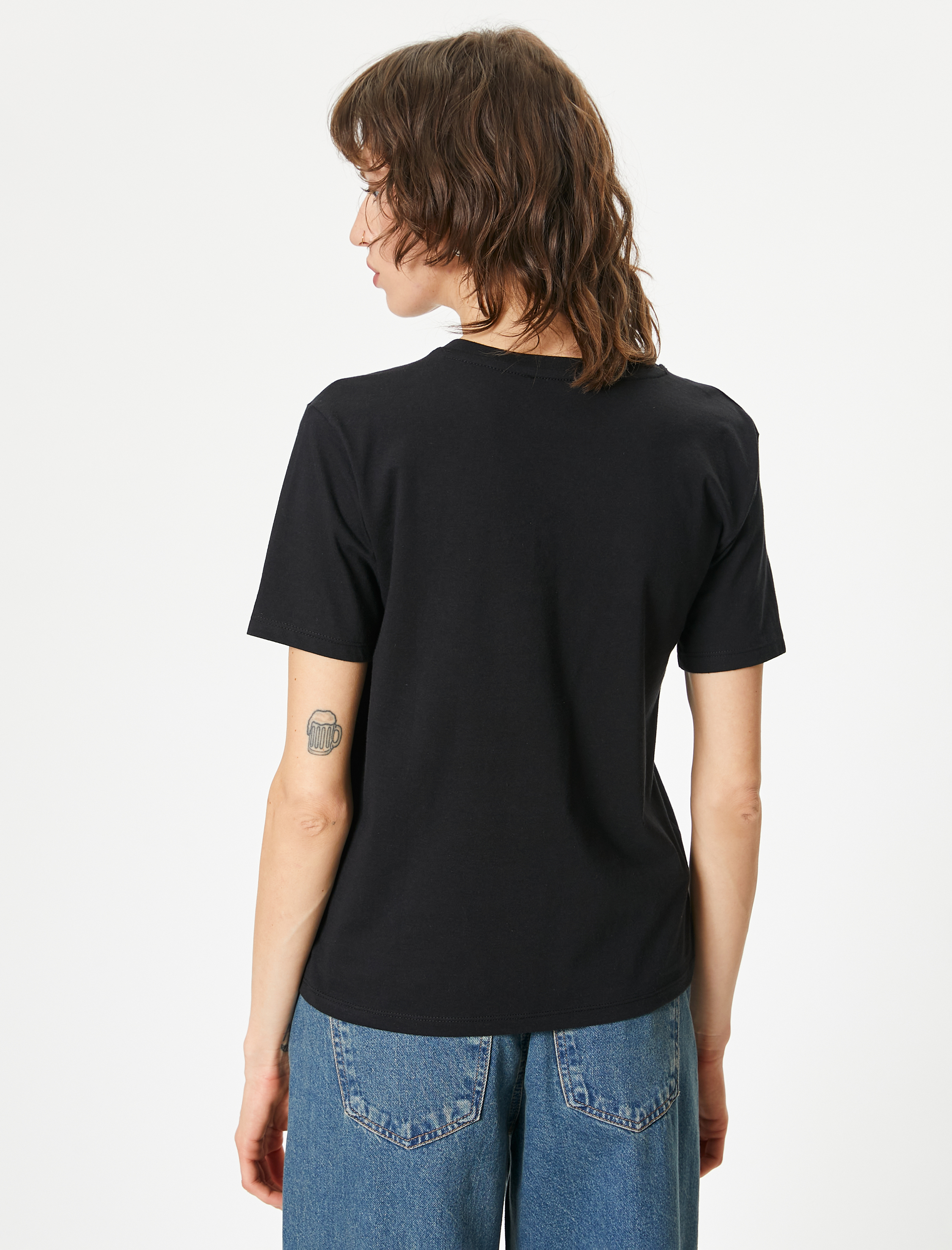   Leopar Baskılı Tişört Kısa Kollu Bisiklet Yaka Pamuklu