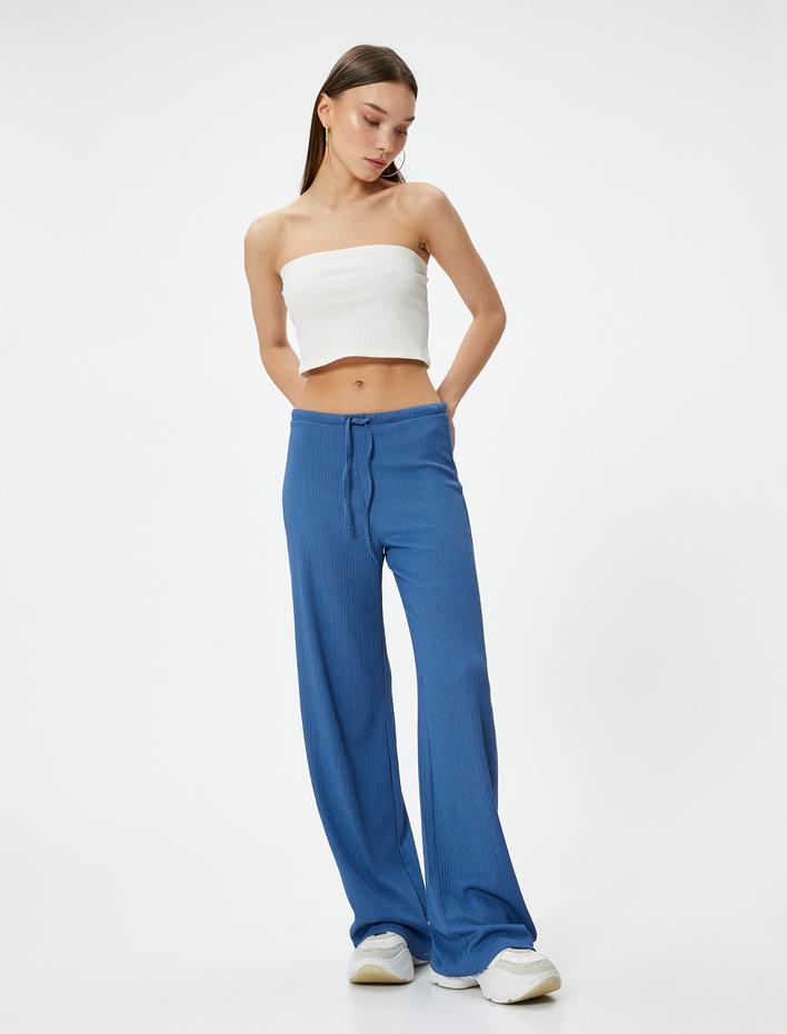  Bol Paça Pantolon Beli Bağlamalı Fitilli Bürümcük