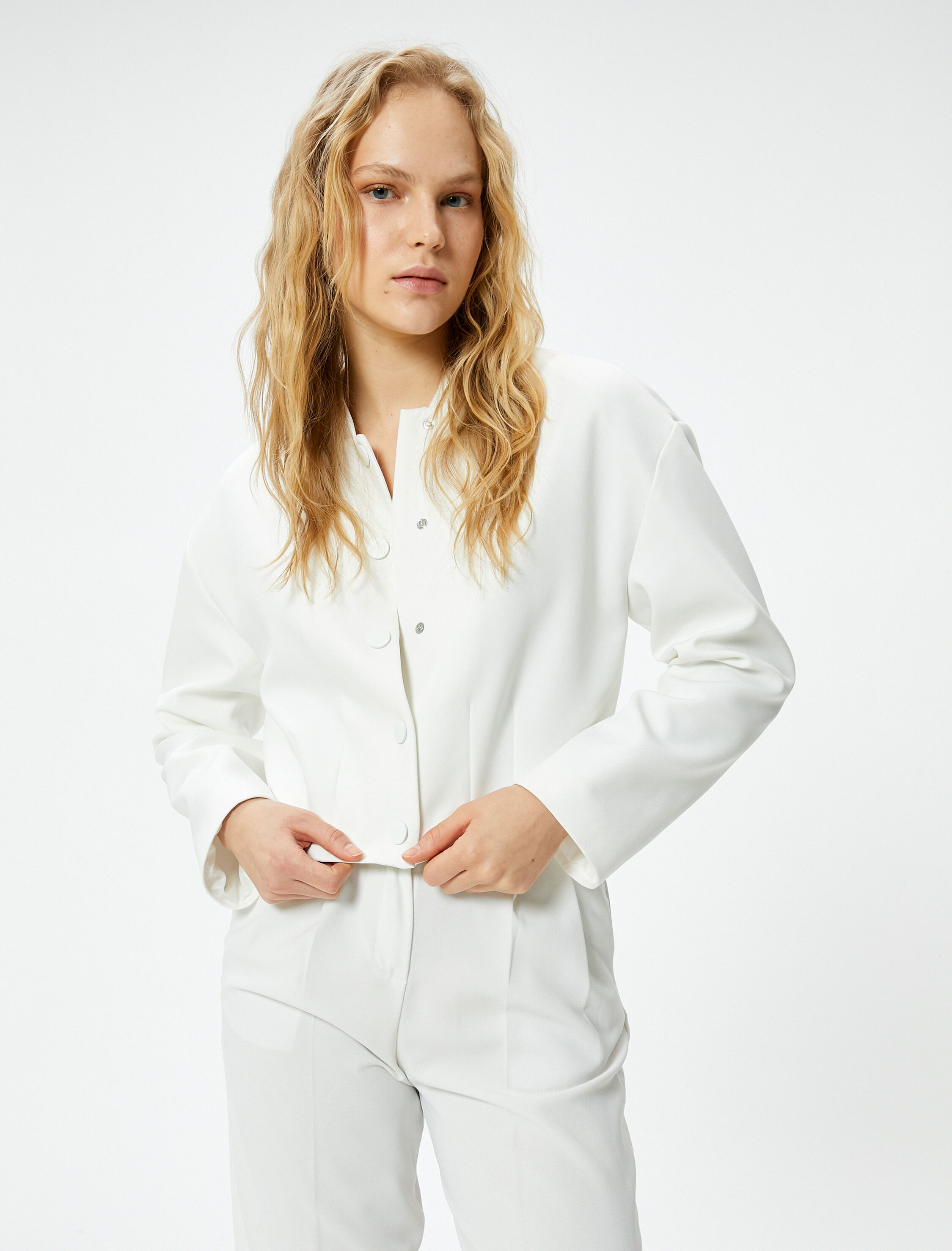   Crop Bomber Ceket Çıtçıt Düğmeli Ribanalı