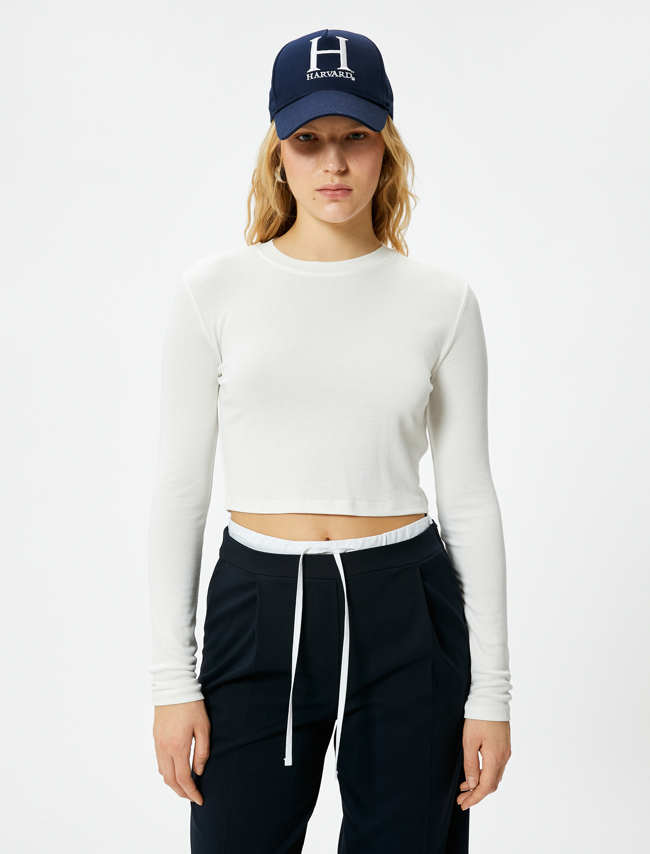   Crop Uzun Kollu Body Bisiklet Yaka Viskon