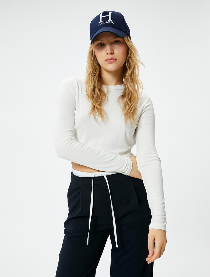  Crop Uzun Kollu Body Bisiklet Yaka Viskon
