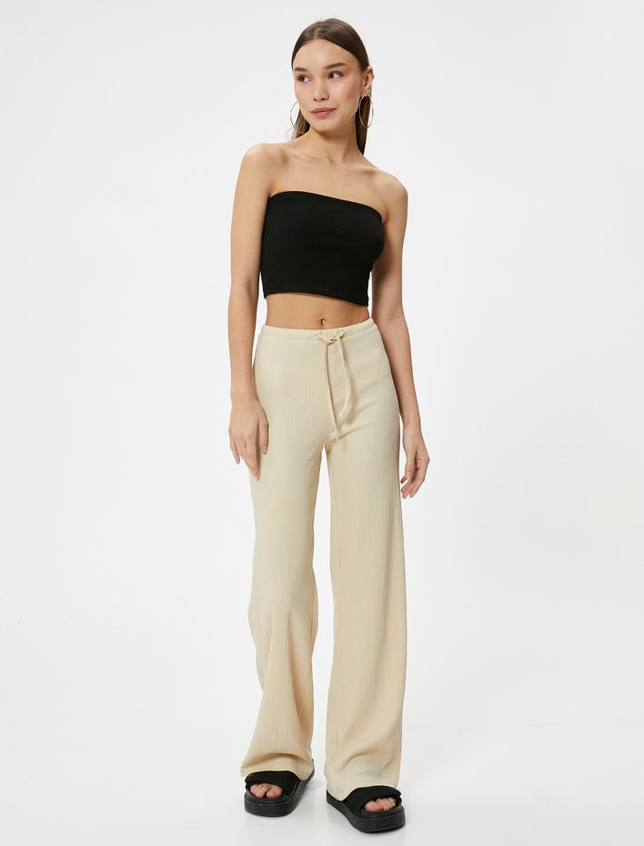  Bol Paça Pantolon Beli Bağlamalı Fitilli Bürümcük