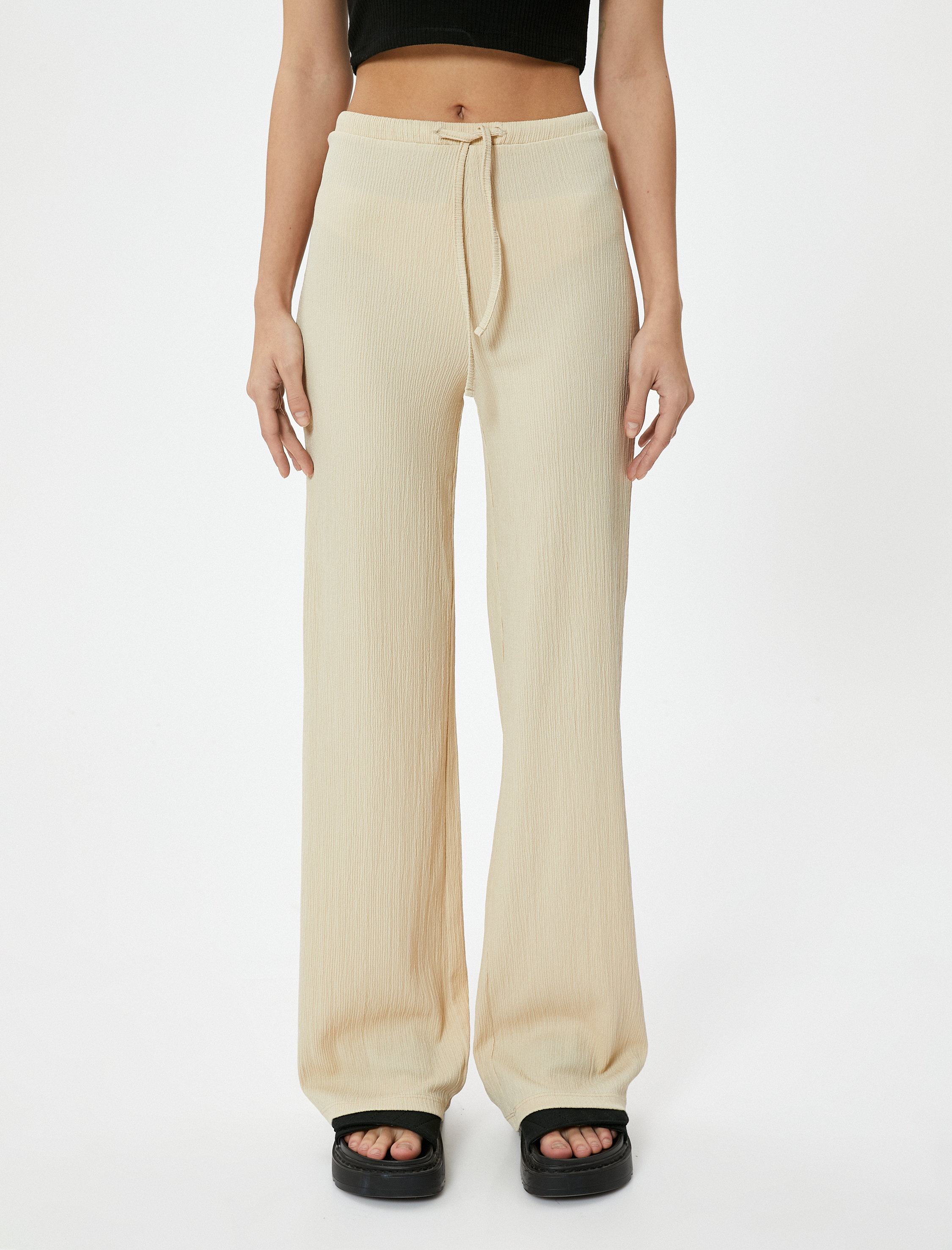   Bol Paça Pantolon Beli Bağlamalı Fitilli Bürümcük