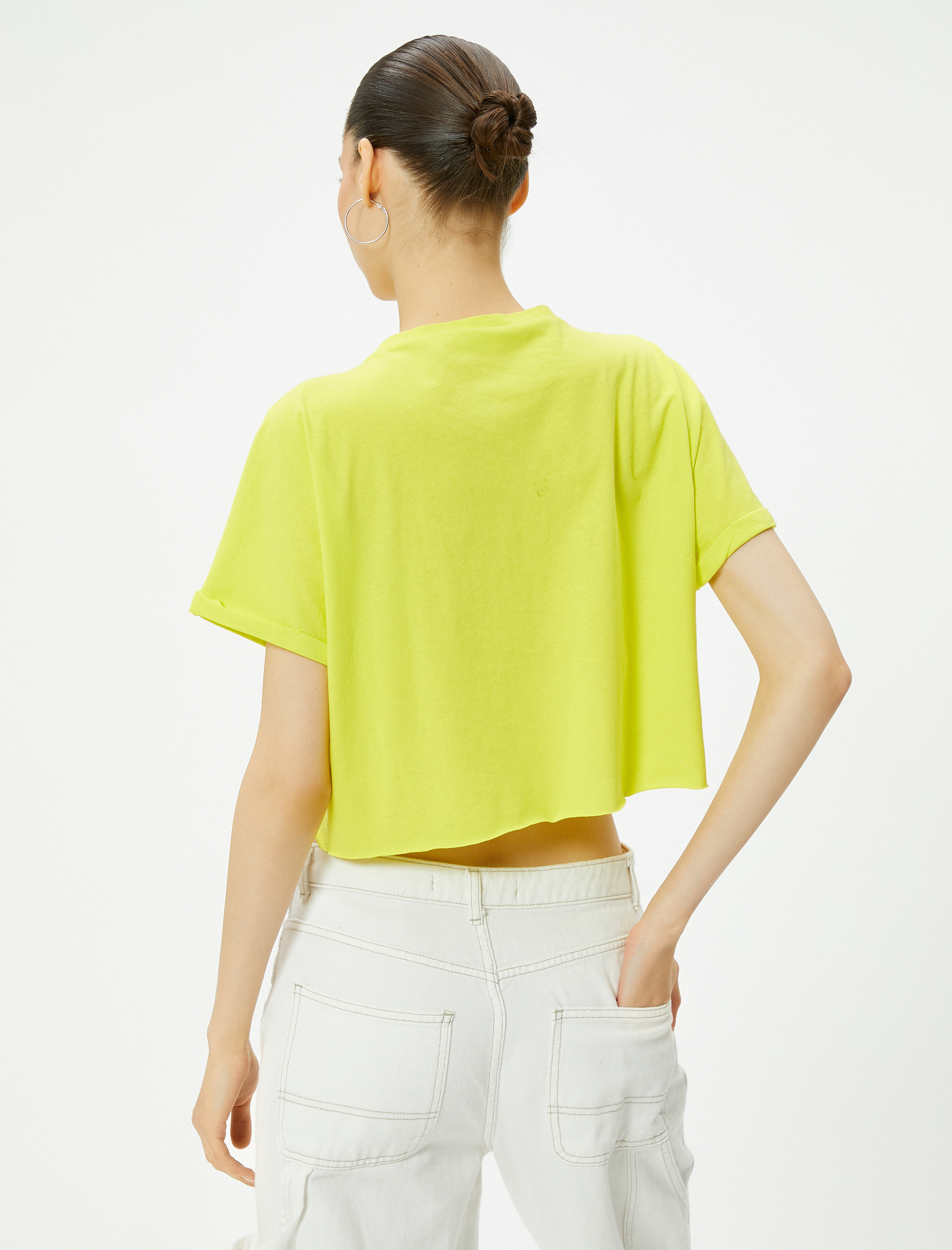   Crop Tişört Oversize Kısa Kollu Bisiklet Yaka