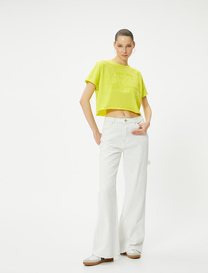  Crop Tişört Oversize Kısa Kollu Bisiklet Yaka