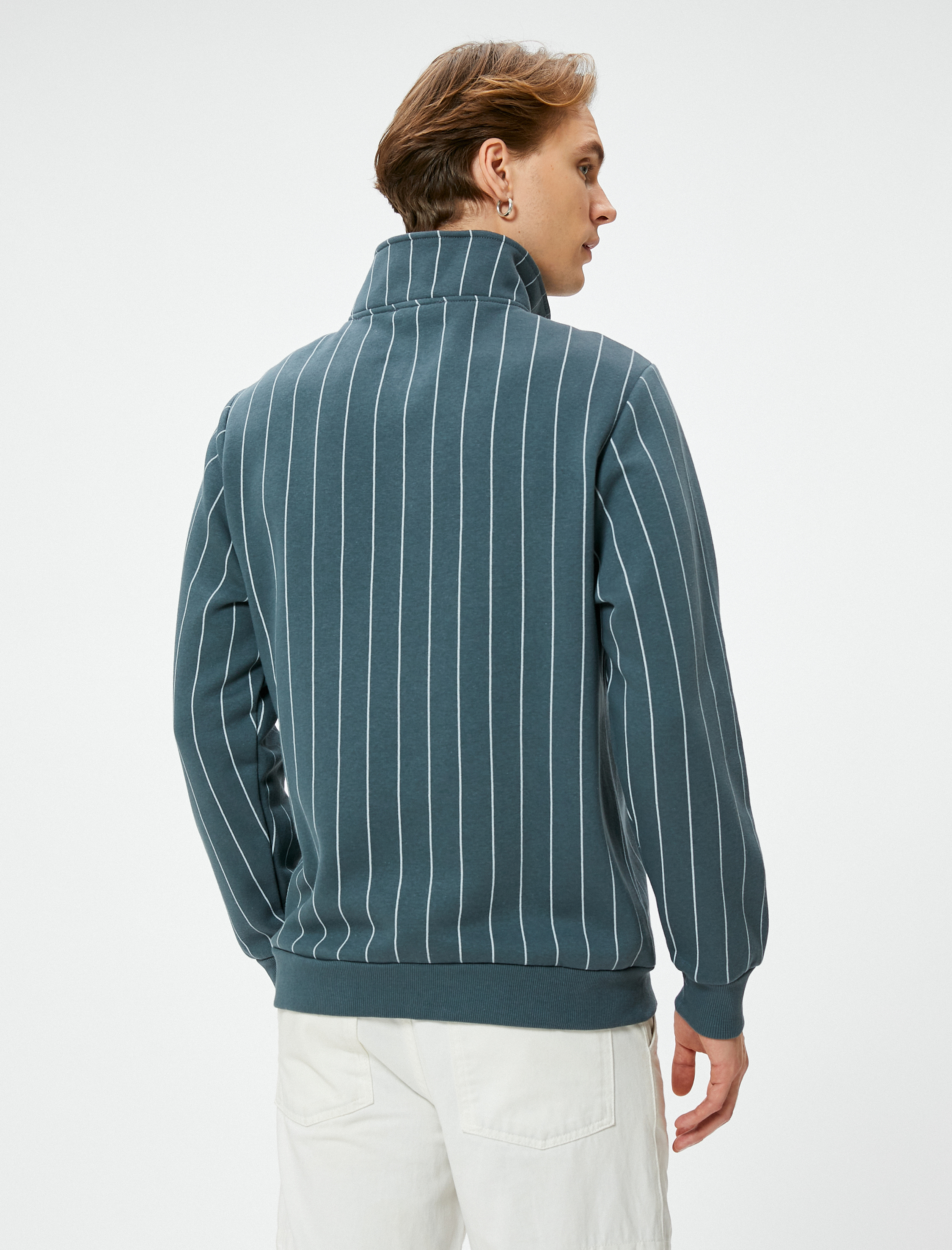   Yarım Fermuarlı Sweatshirt Slogan Baskılı Dik Yaka Şardonlu