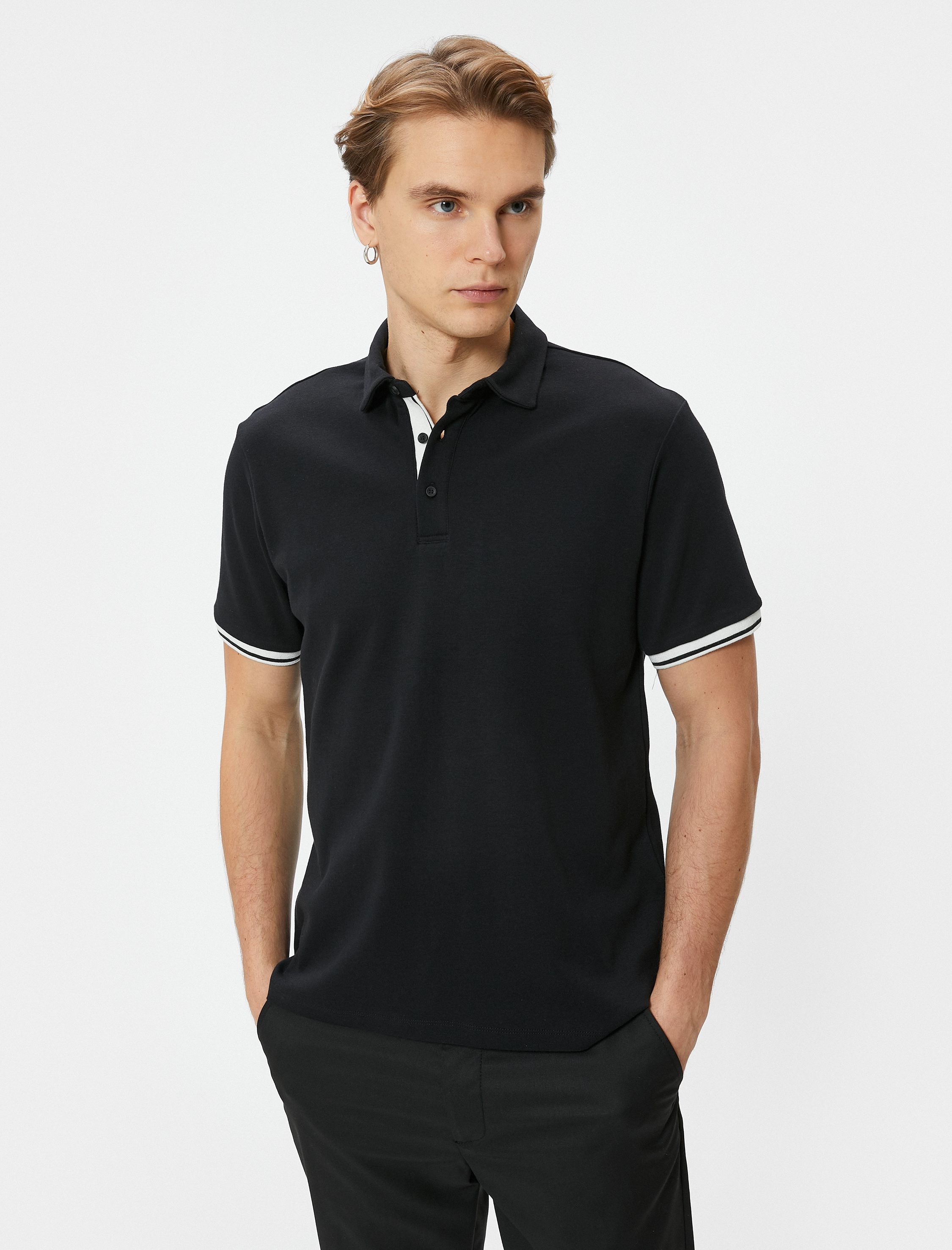   Polo Yaka Tişört Slim Fit Düğmeli Kısa Kollu