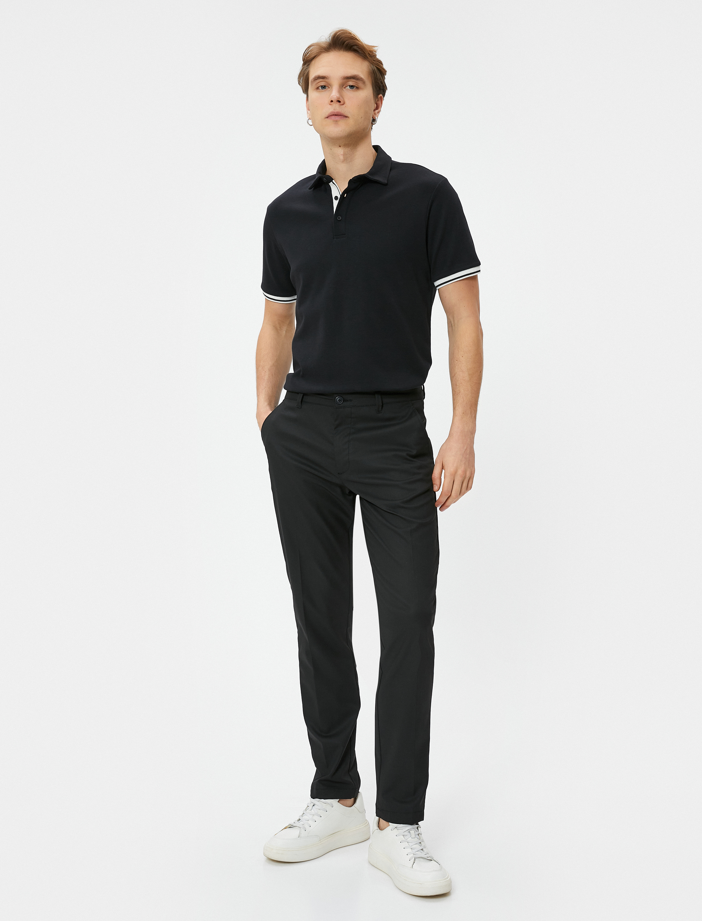   Polo Yaka Tişört Slim Fit Düğmeli Kısa Kollu