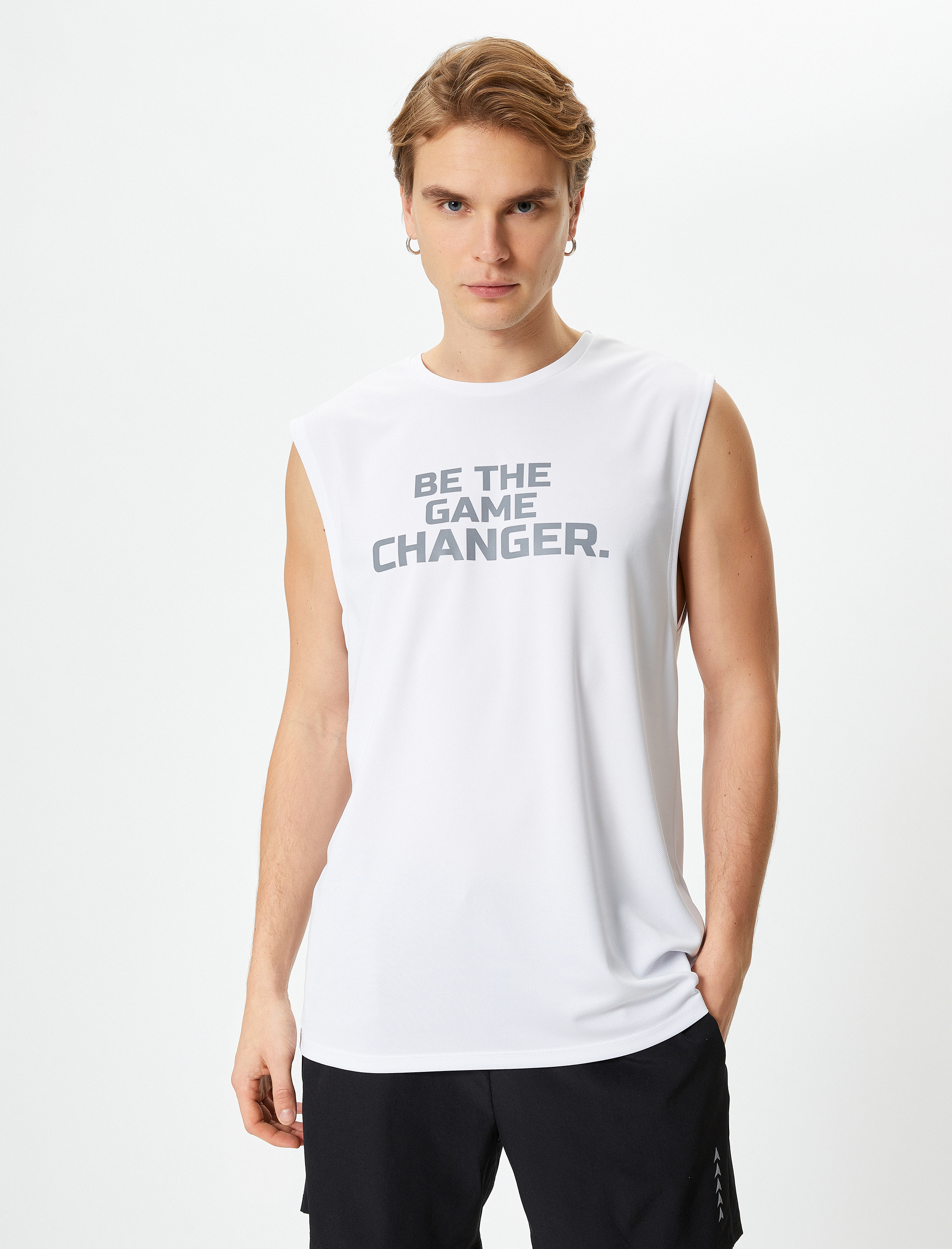   Sporcu Atleti Kolsuz Slogan Baskılı Bisiklet Yaka