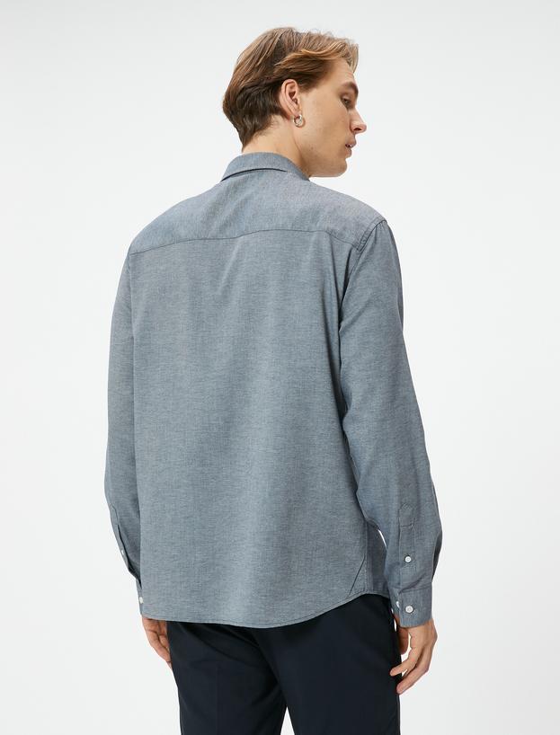 Slim Fit Gömlek Uzun Kollu Klasik Yaka Düğmeli_3
